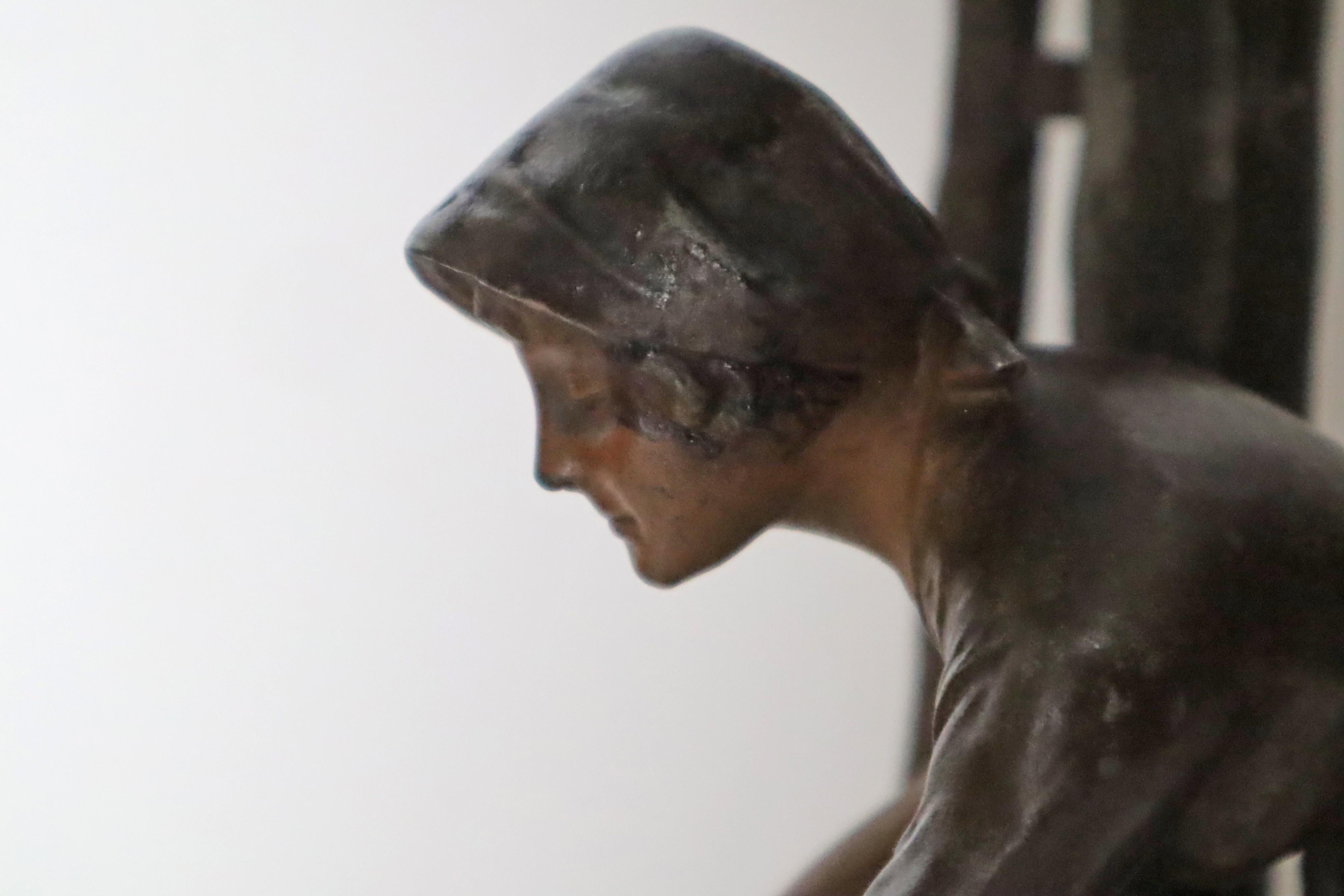 Art Nouveau Lámpara de sobremesa de bronce y metal fundido Mujer en la fuente del bosque en venta 12