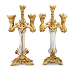 Art Nouveau Bronze and Crystal Candelabra by Baccarat