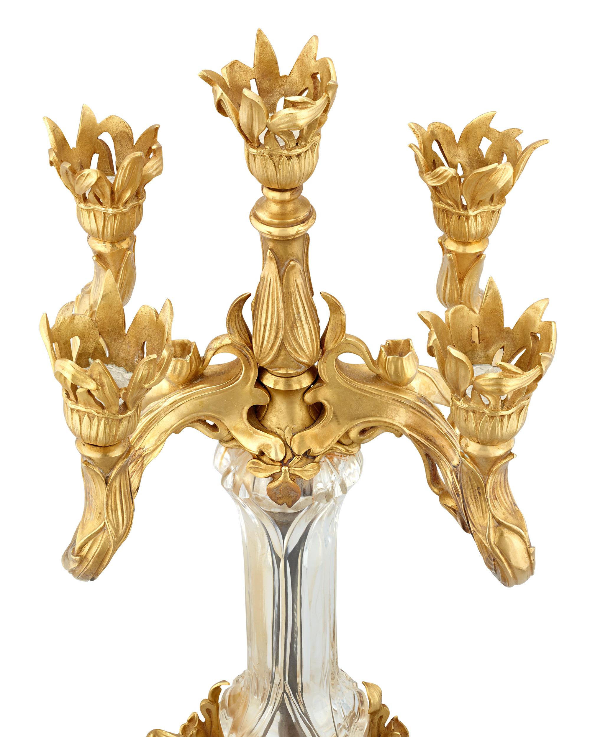 Francese Candelabro Art Nouveau in bronzo e cristallo di Baccarat in vendita