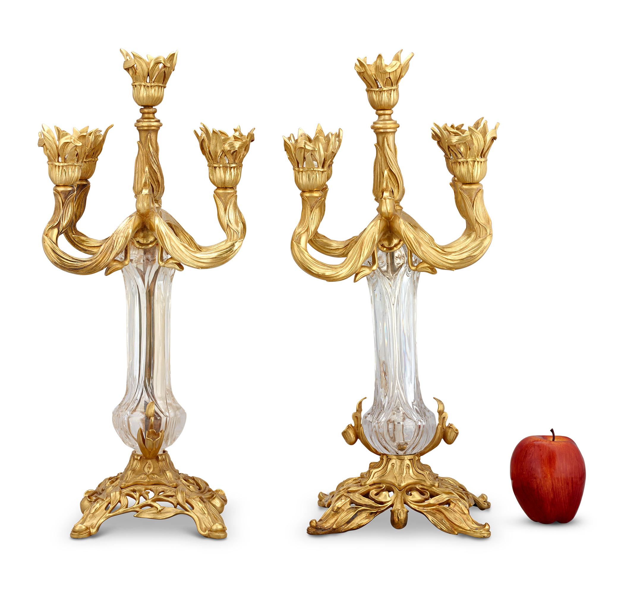 Candelabro Art Nouveau in bronzo e cristallo di Baccarat In condizioni ottime in vendita a New Orleans, LA