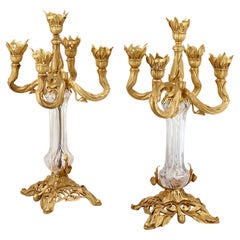 Art Nouveau Bronze and Crystal Candelabra by Baccarat
