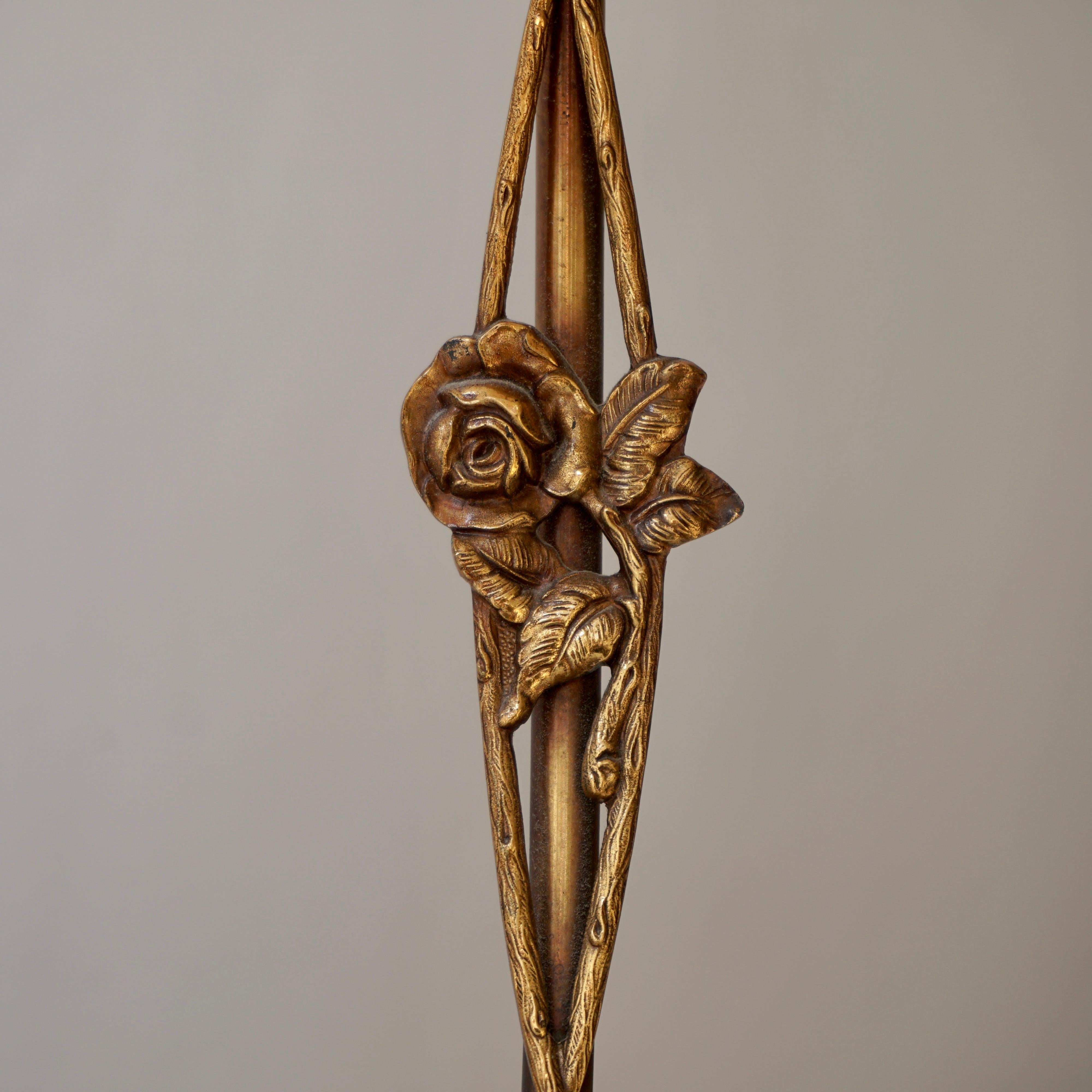 Art Nouveau Bronze and Glass Lamps, Pair 4