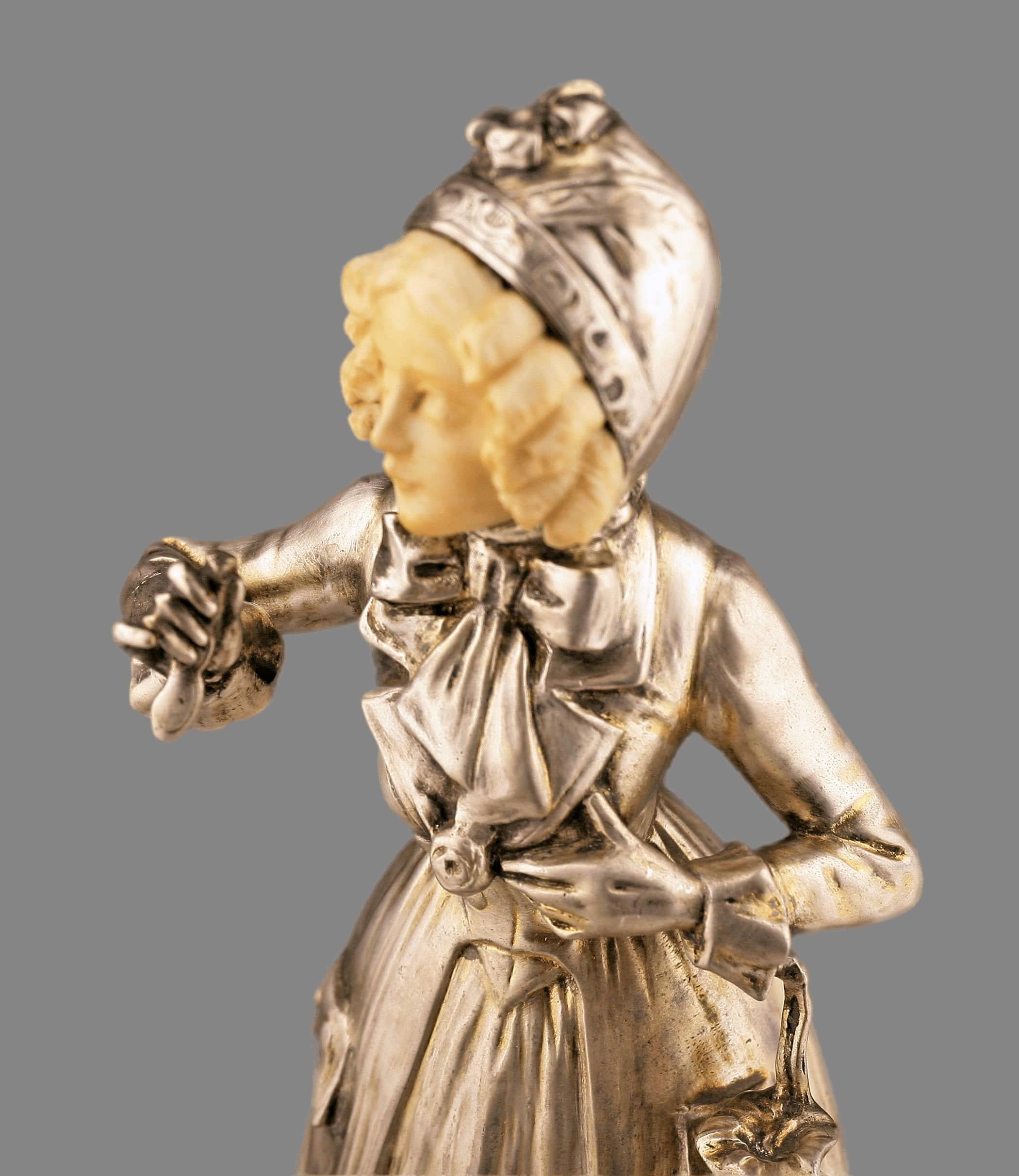 Copper Art Nouveau Bronze and Ivory Sculpture of a Girl by Austrian Ferdinand Lugerth For Sale