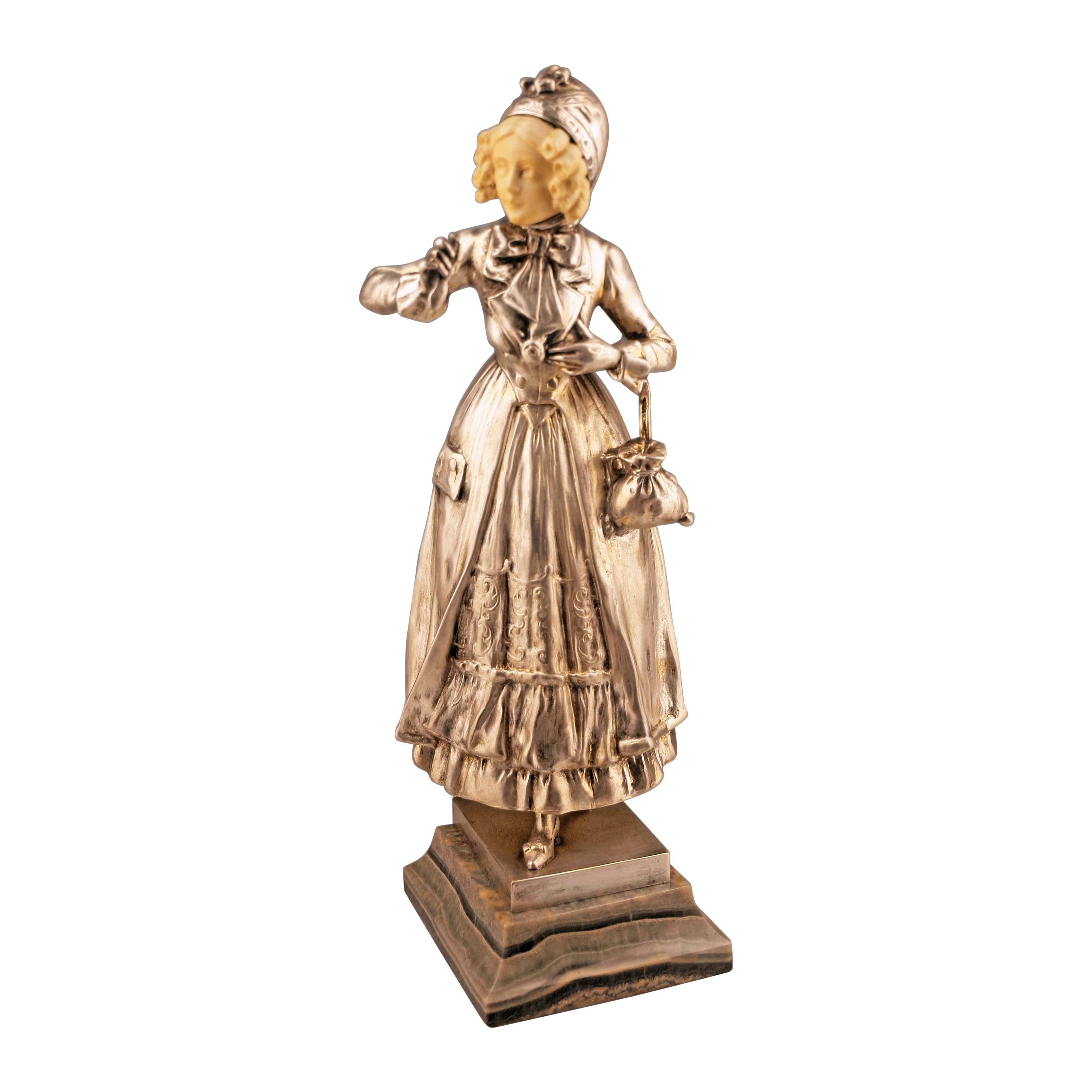 Sculpture Art nouveau en bronze et ivoire d'une fille de l'Autrichien Ferdinand Lugerth
