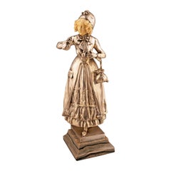 Jugendstil-Skulptur eines Mädchens aus Bronze und elfenbeinfarbener Bronze des österreichischen Ferdinand Lugerth