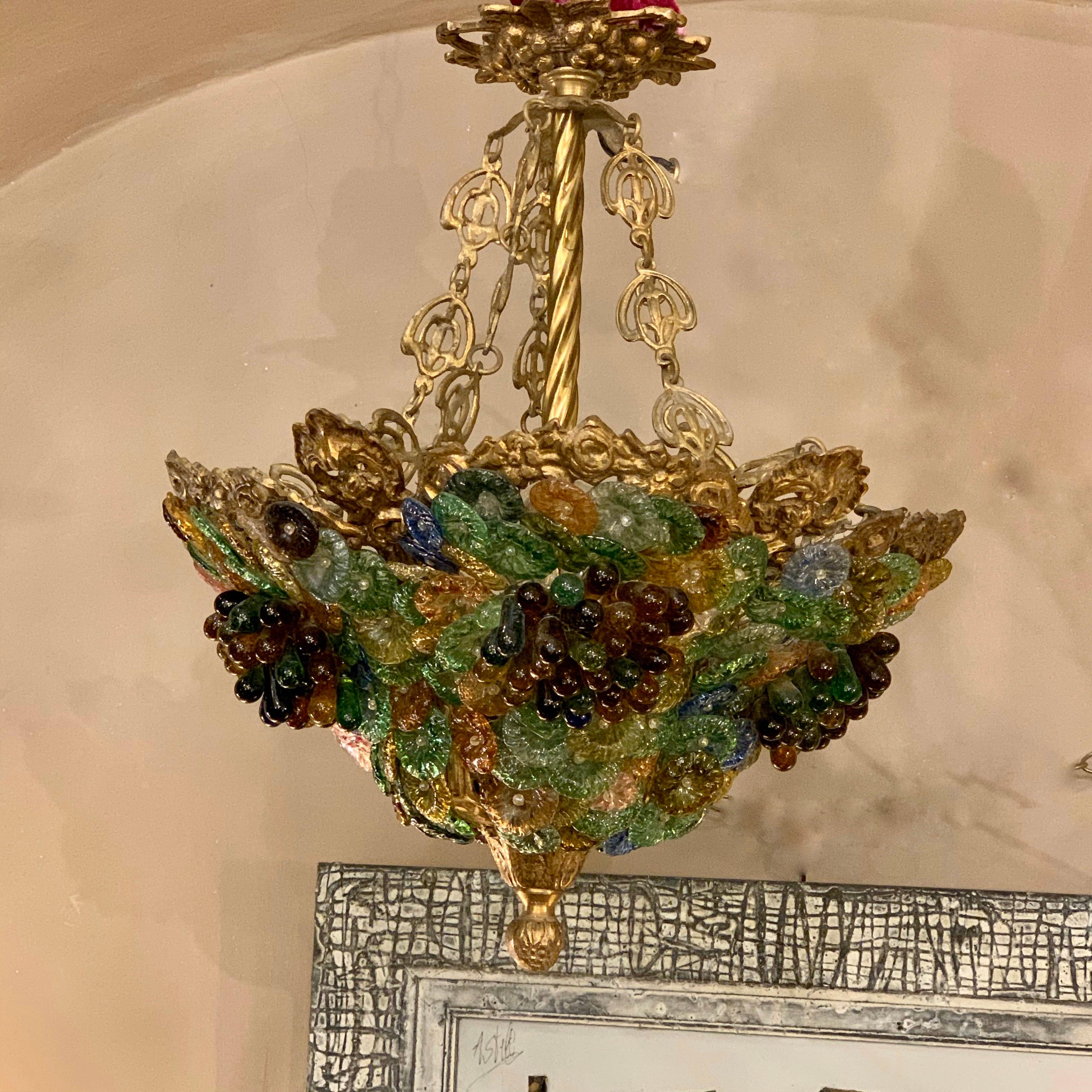 Art Nouveau Bronze and Murano Glass Chandelier, 1910 1