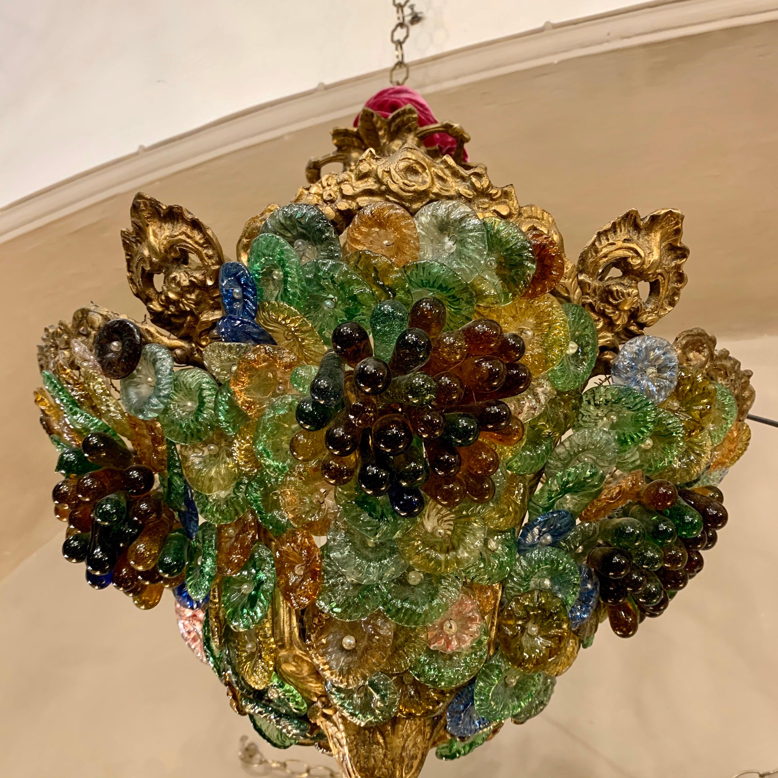 Art Nouveau Bronze and Murano Glass Chandelier, 1910 3