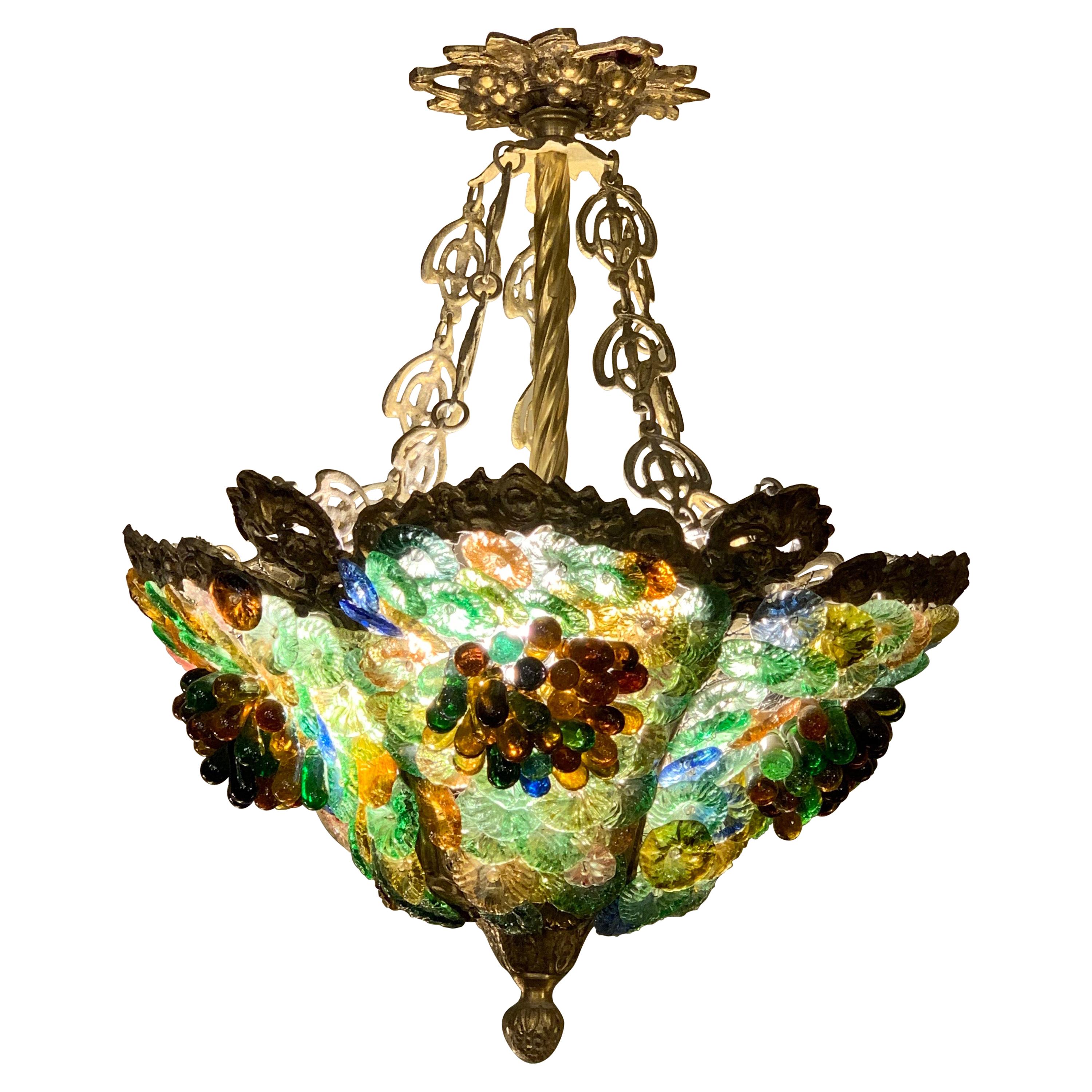 Art Nouveau Bronze and Murano Glass Chandelier, 1910