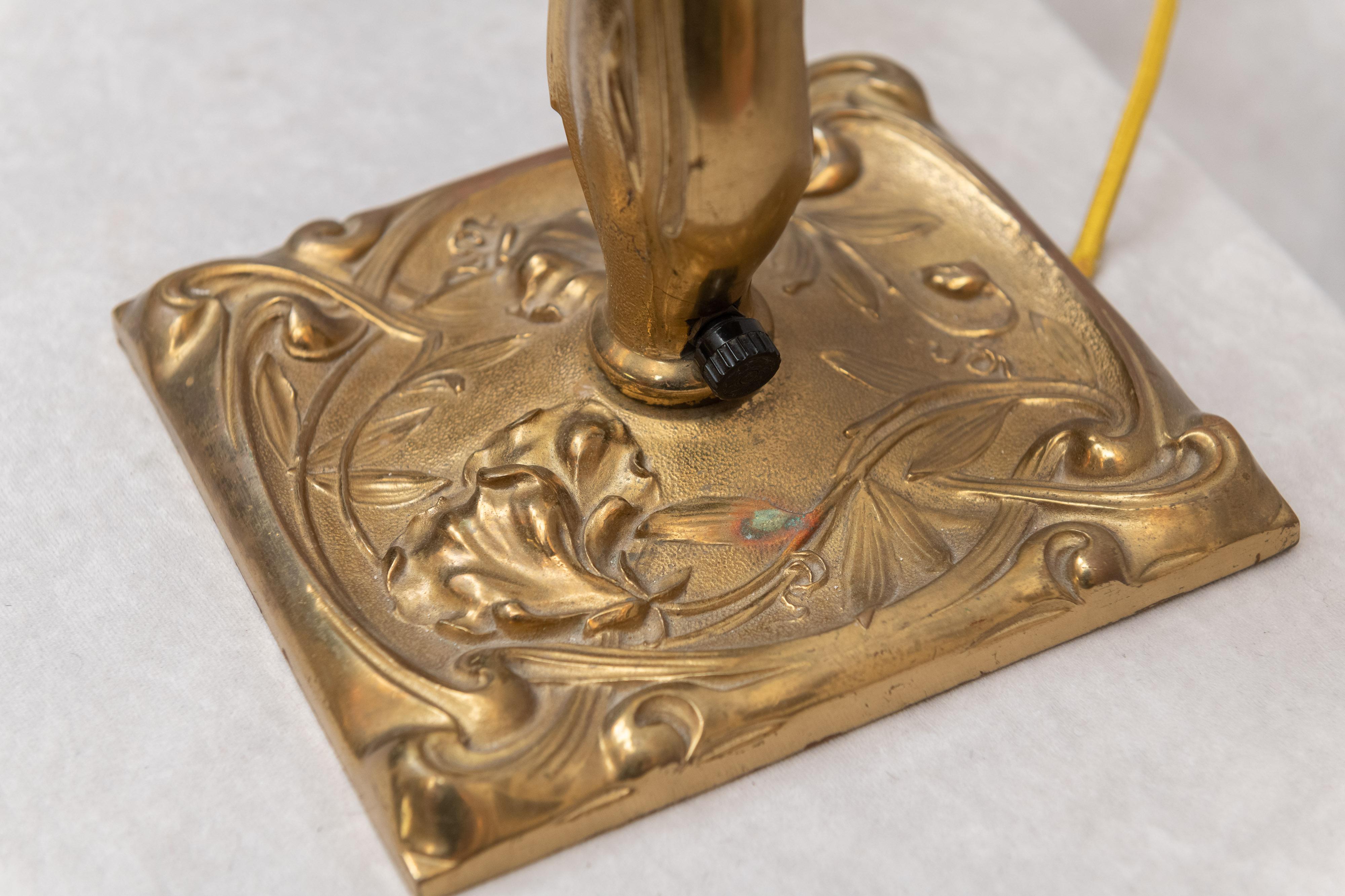 Art Nouveau Bronze and Opalescent Swirl Glass Shade, circa 1900 In Excellent Condition In Petaluma, CA