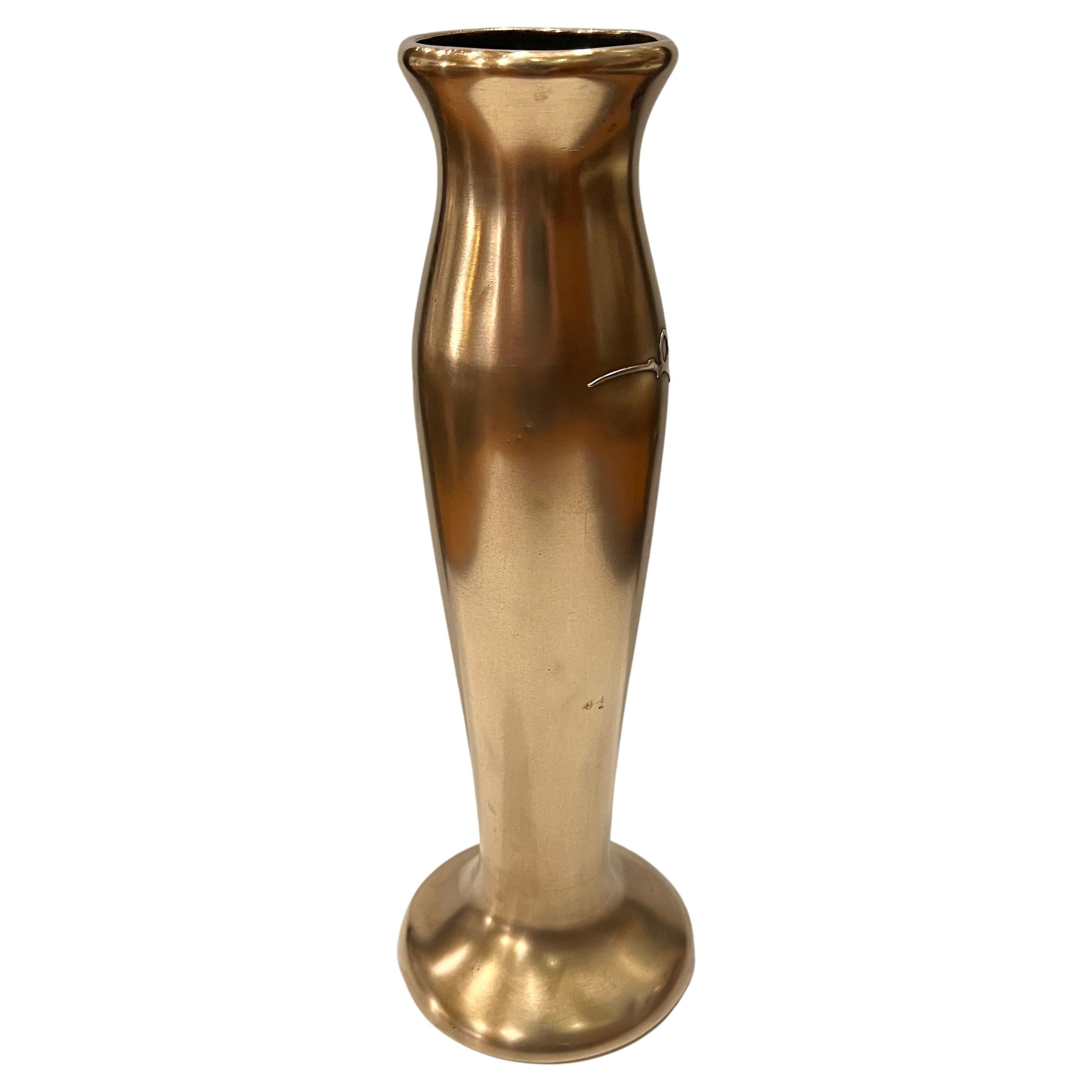 Seltene Vase aus Bronze und Sterlingsilber mit Überzug im Jugendstil von Otto Heintz im Angebot 1