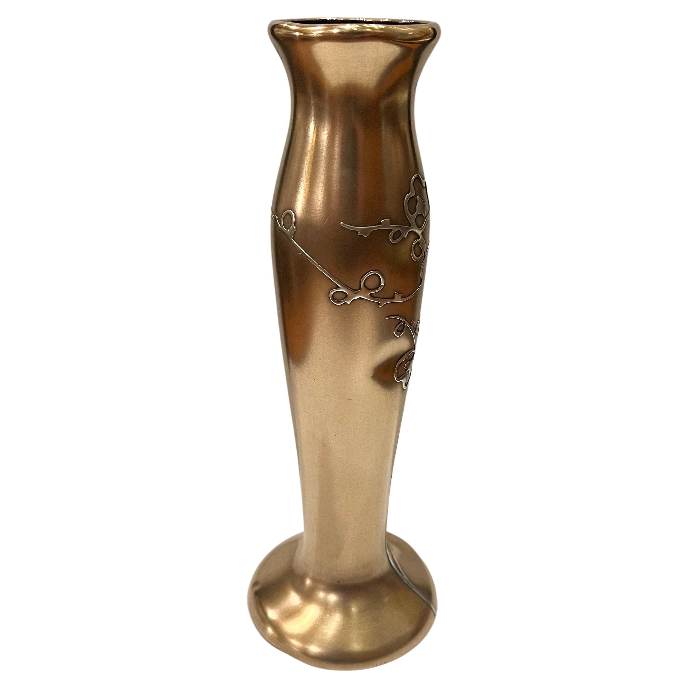 Seltene Vase aus Bronze und Sterlingsilber mit Überzug im Jugendstil von Otto Heintz im Angebot 2