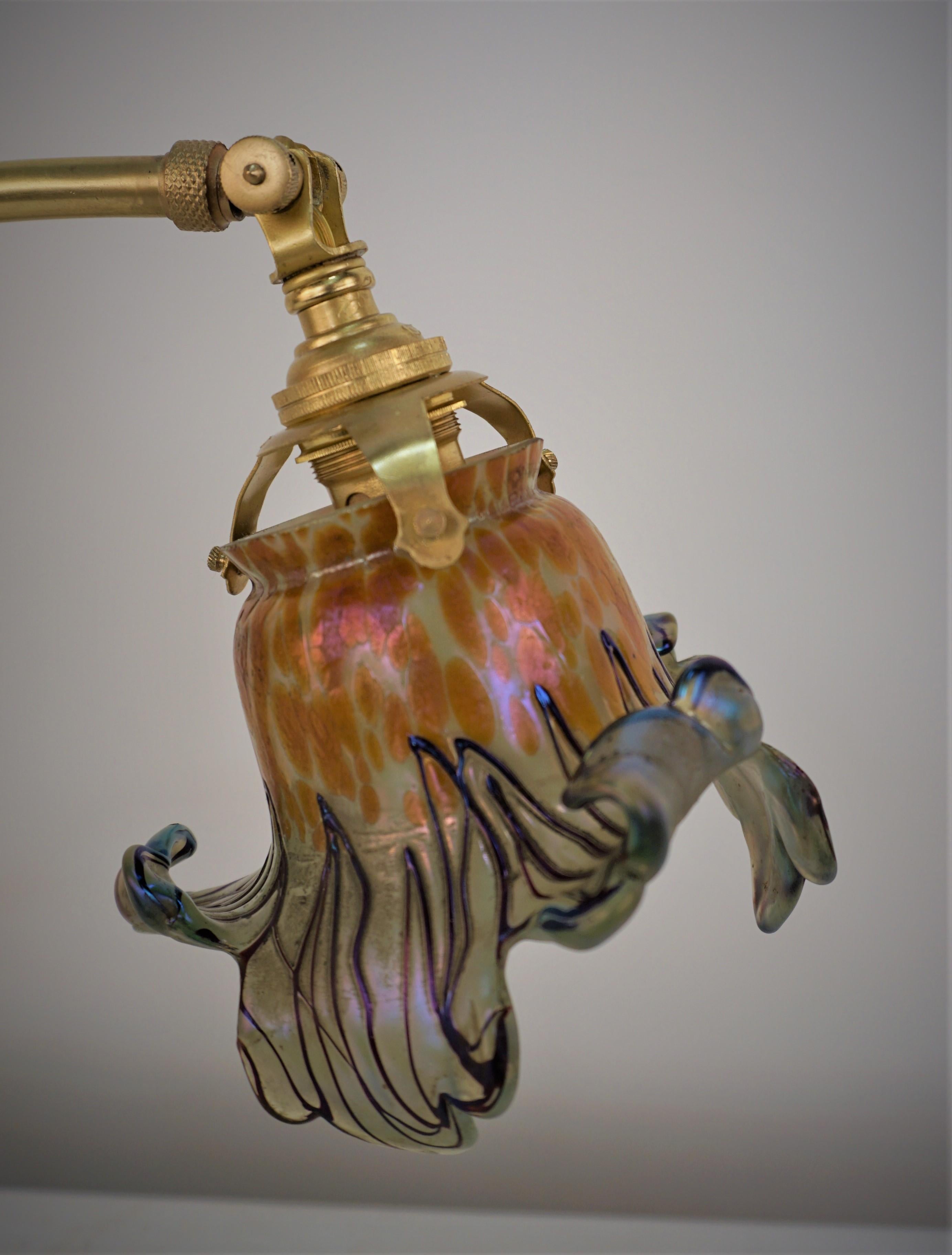 Art Nouveau Bronze Art Glass Shade Table Lamp For Sale 5