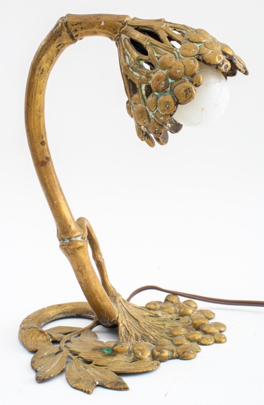 Art Nouveau Bronze Blackcurrant Branch Desk Lamp In Good Condition For Sale In New York, NY