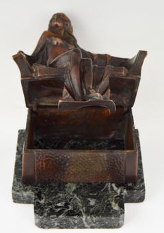 Art Nouveau Bronze Box Sculpture Nude on a Bench Joseph Zomers, 1900