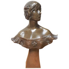 Art Nouveau Bronze Bust by Alexandre Caron