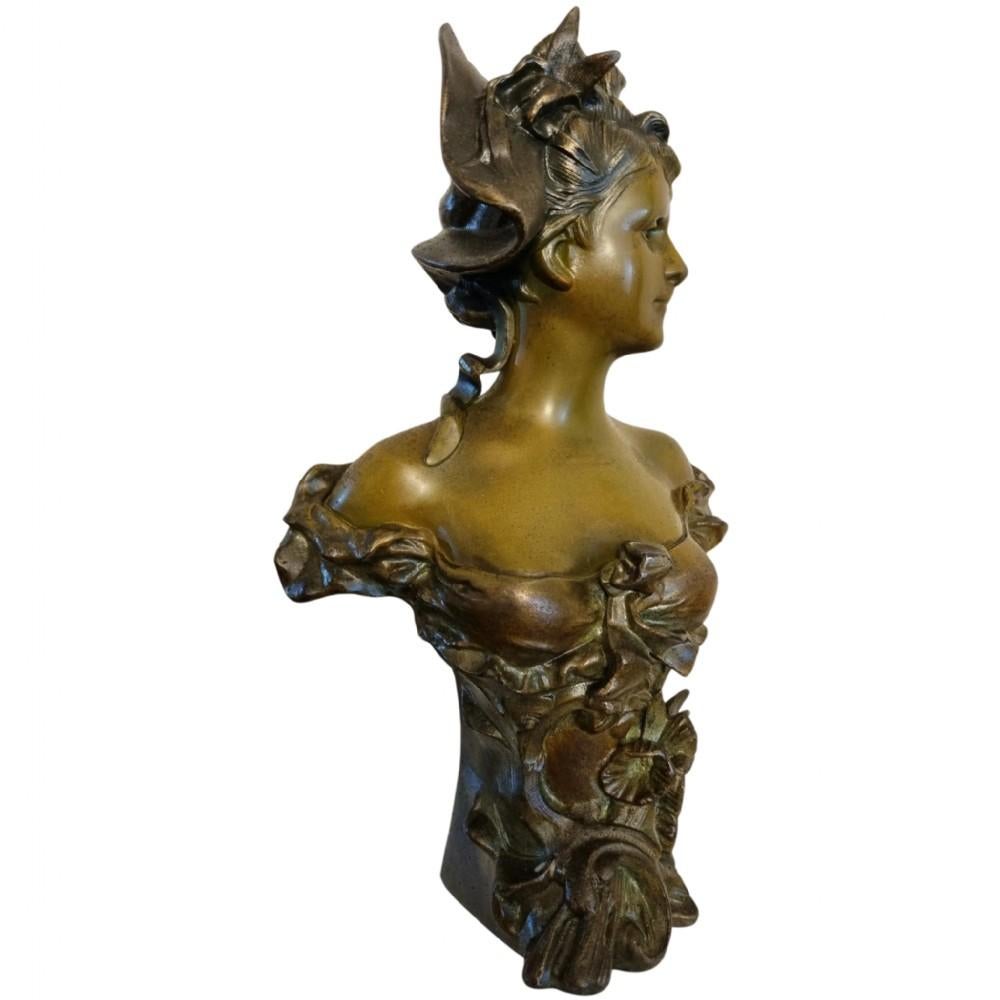 Art Nouveau Bronze Bust by Alfred Jean Foretay Circa 1900 For Sale 4