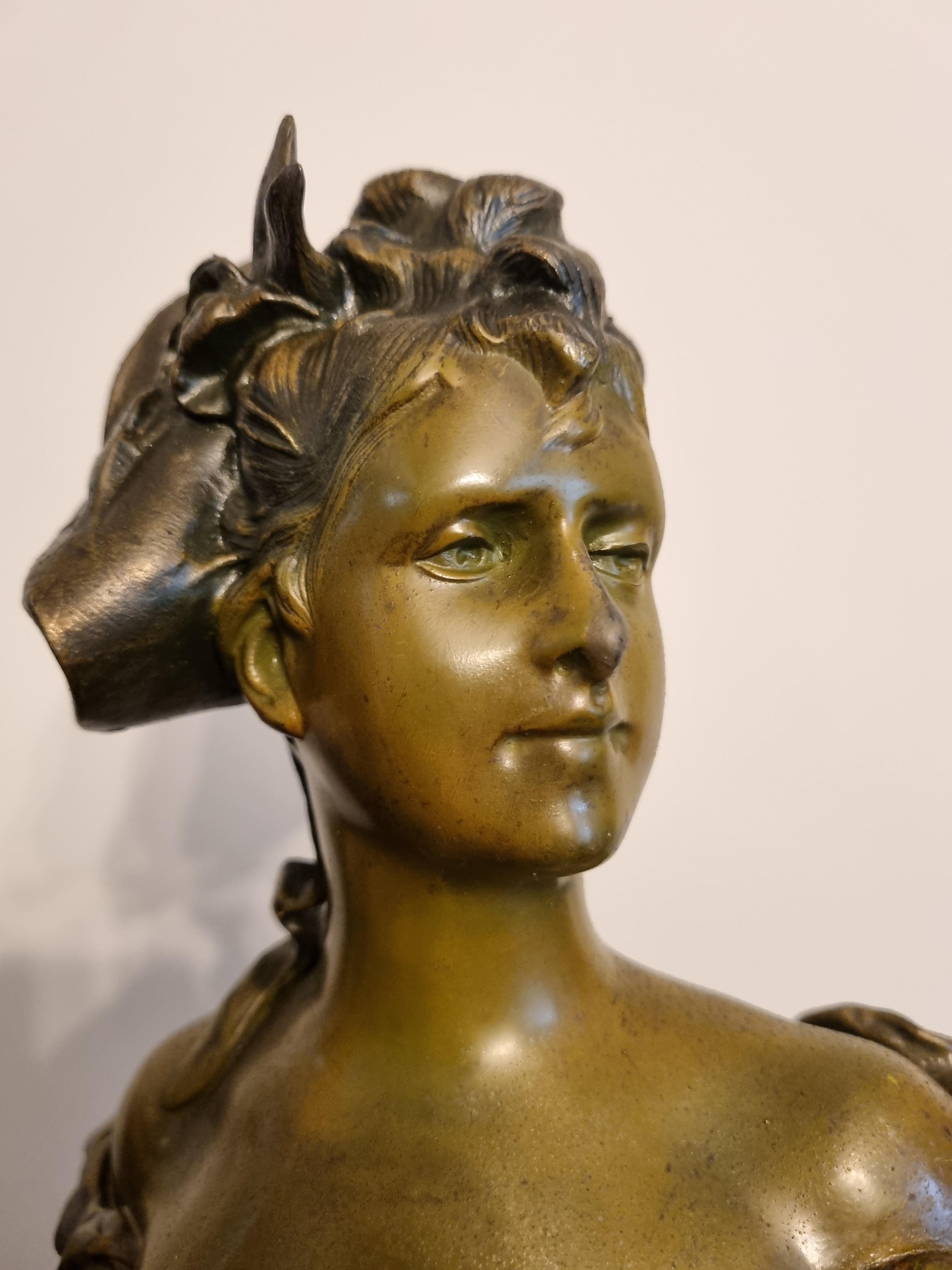 French Art Nouveau Bronze Bust by Alfred Jean Foretay Circa 1900 For Sale