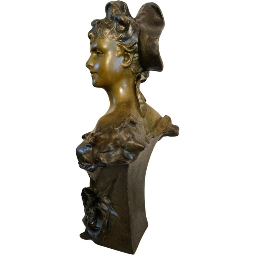 Early 20th Century Art Nouveau Bronze Bust by Alfred Jean Foretay Circa 1900 For Sale