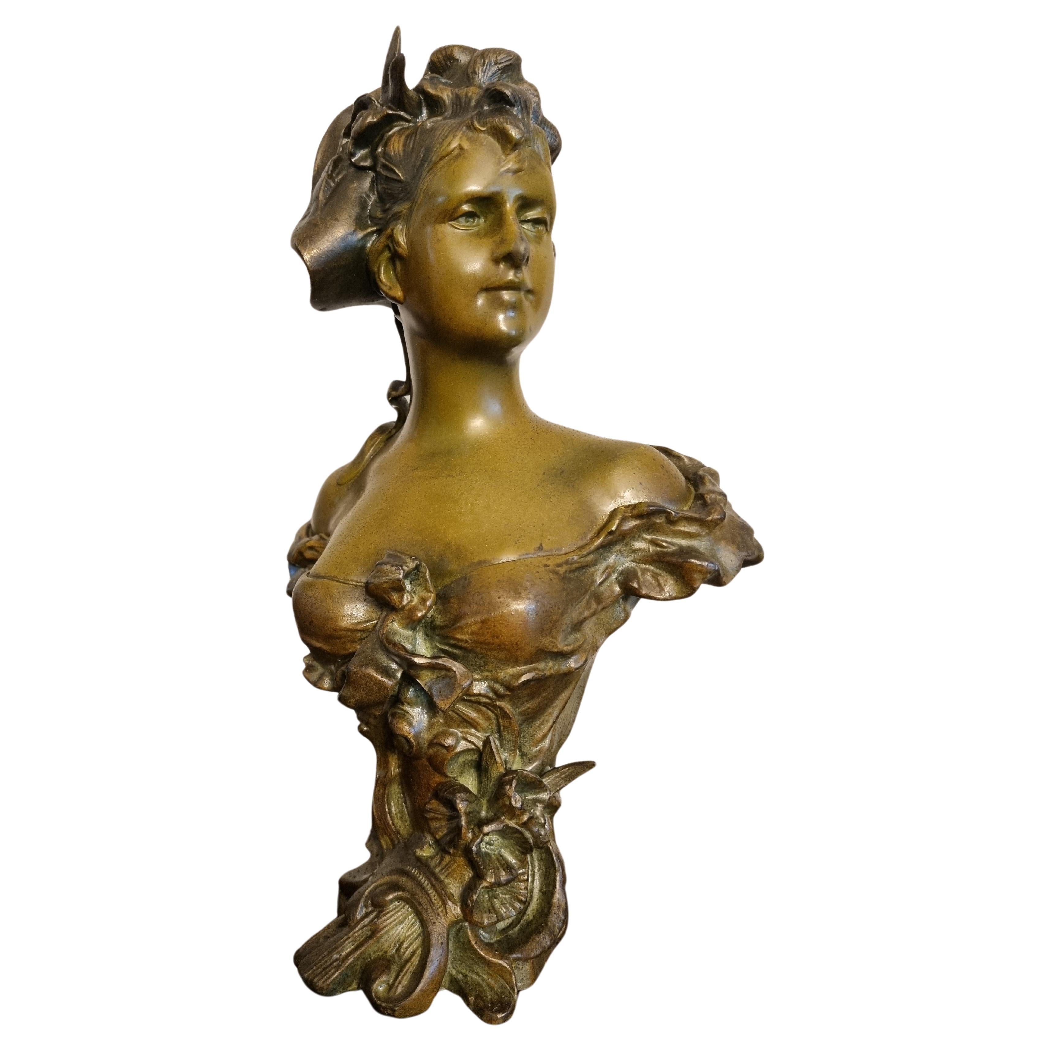 Jugendstil-Bronzebüste aus Bronze von Alfred Jean Foretay, um 1900