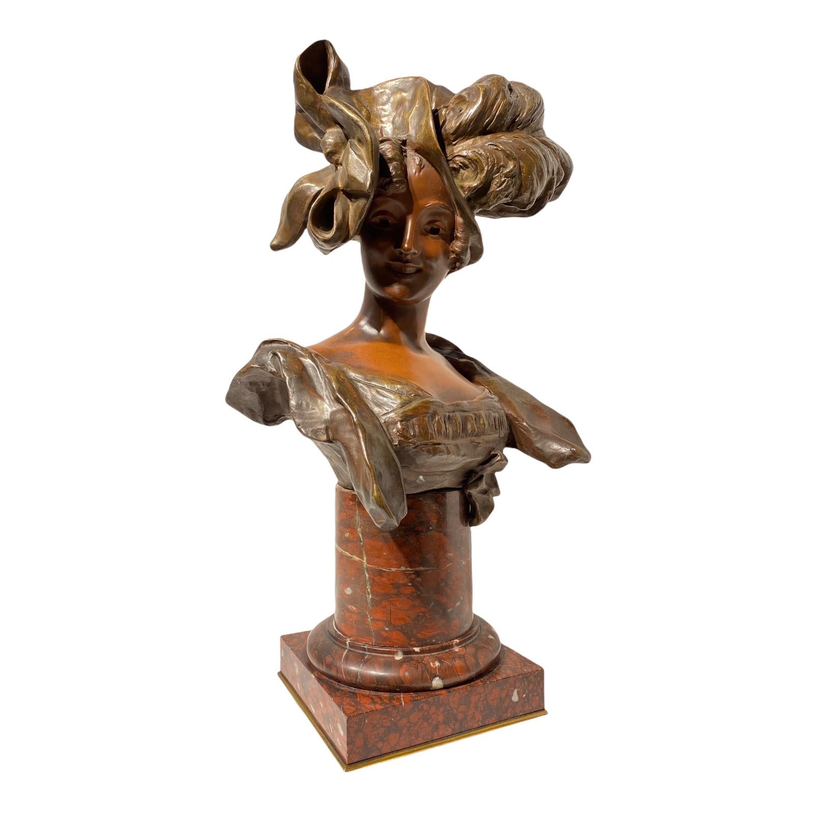 French Art Nouveau Bronze Bust by Georges Van der Straeten