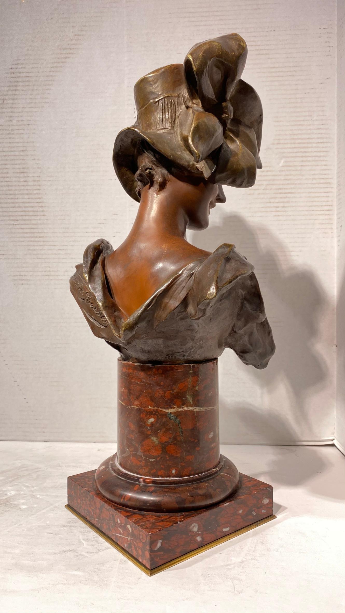 Patinated Art Nouveau Bronze Bust by Georges Van der Straeten