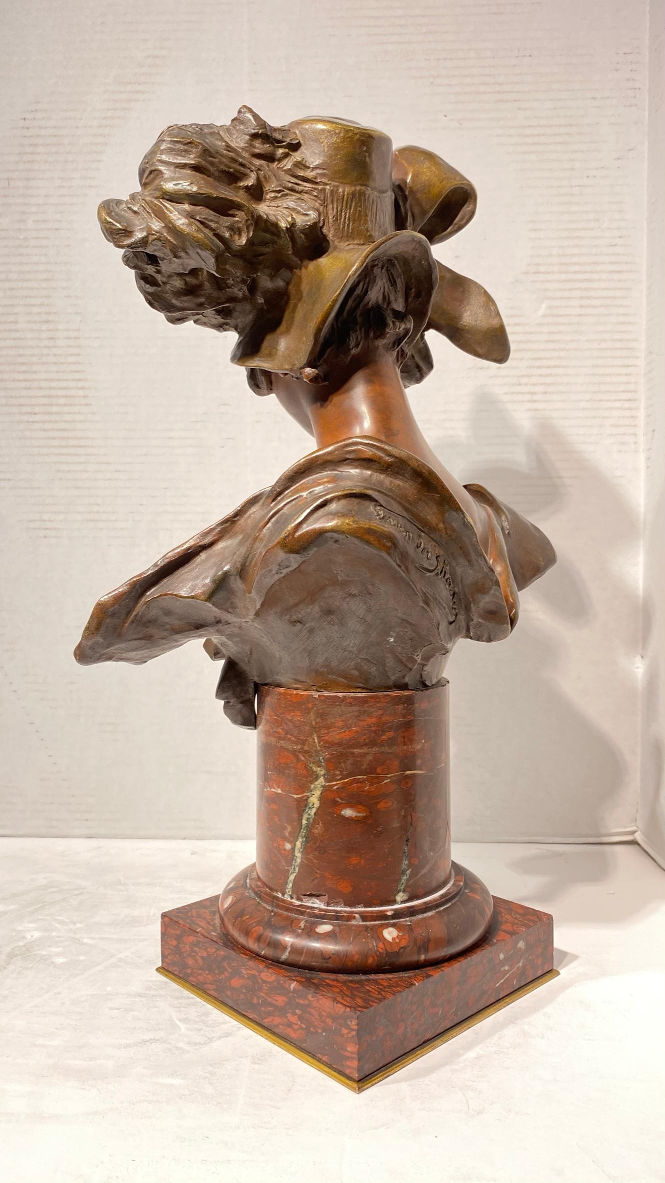 Art Nouveau Bronze Bust by Georges Van der Straeten In Good Condition In New York, NY