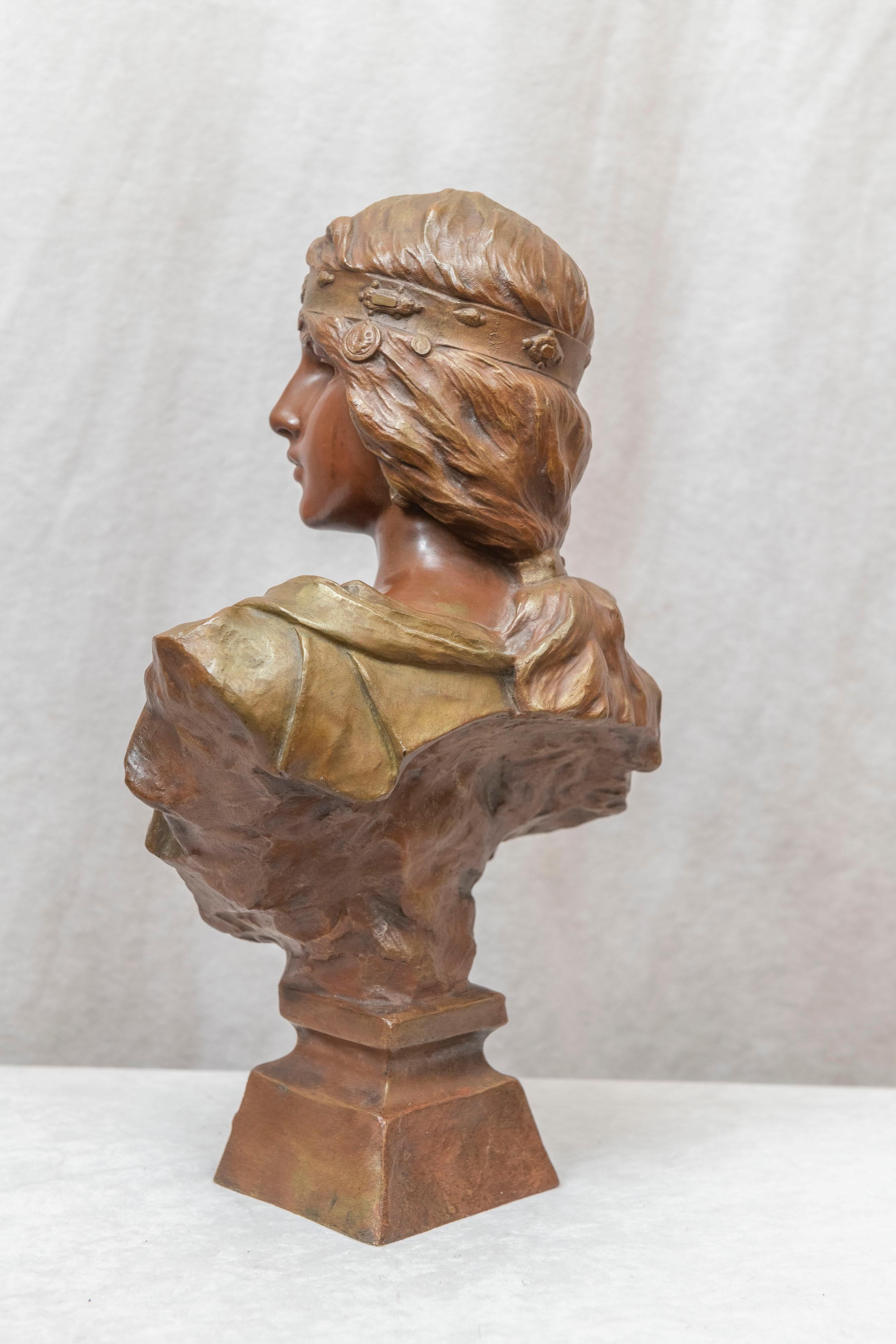 20th Century Art Nouveau Bronze Bust 