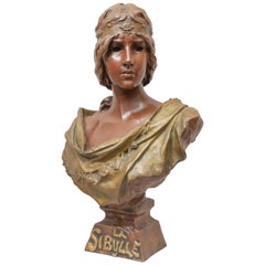 Art Nouveau Bronze Bust "La Sibylle" French Artist Signed E. Villanis circa 1900