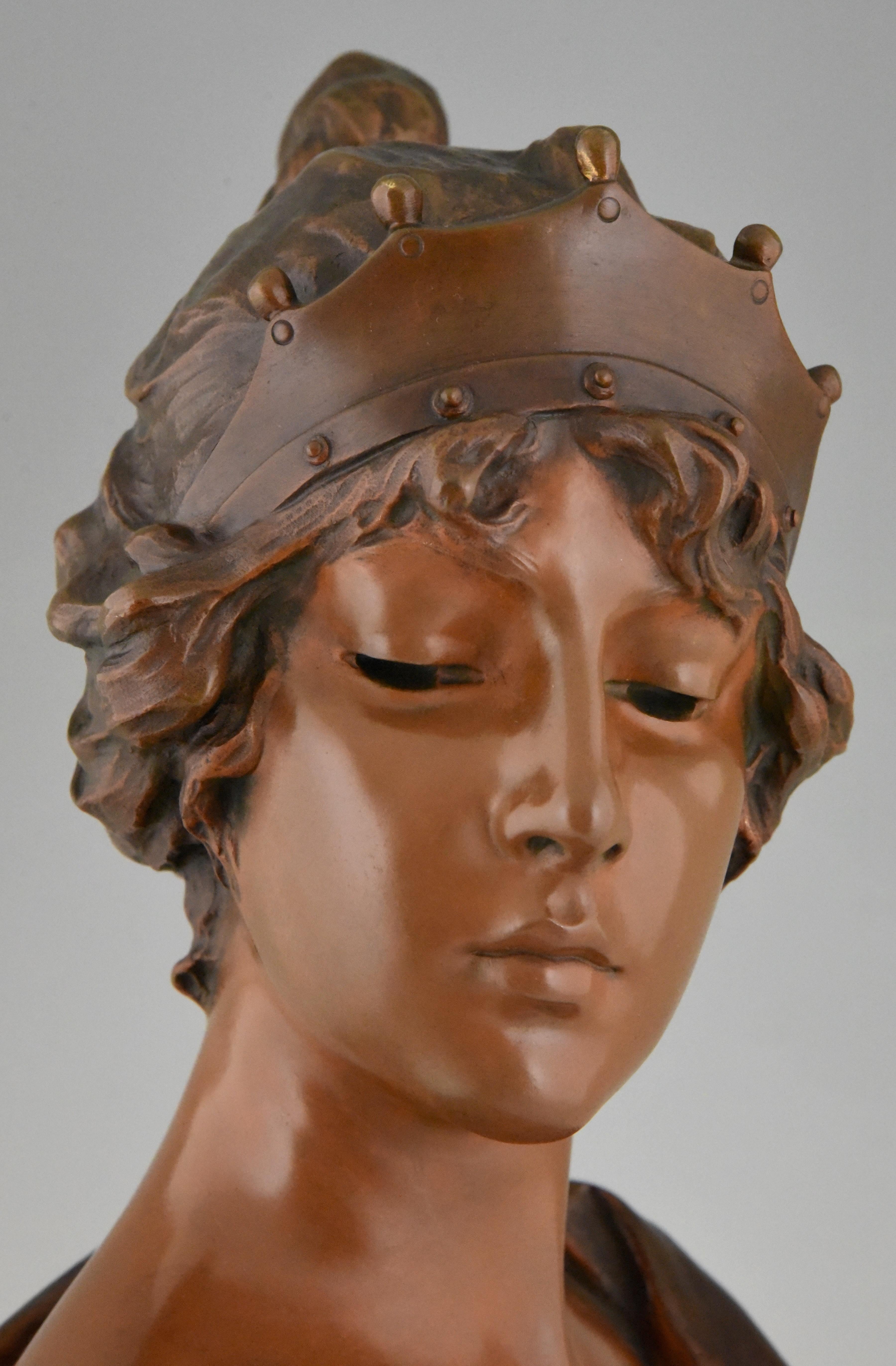Art Nouveau Bronze Bust Lady with Crown Lucrece Emmanuel Villanis, 1898, France 2