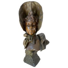 Art Nouveau Bronze Bust "Mlle. Lange” by Emmanuel Villanis