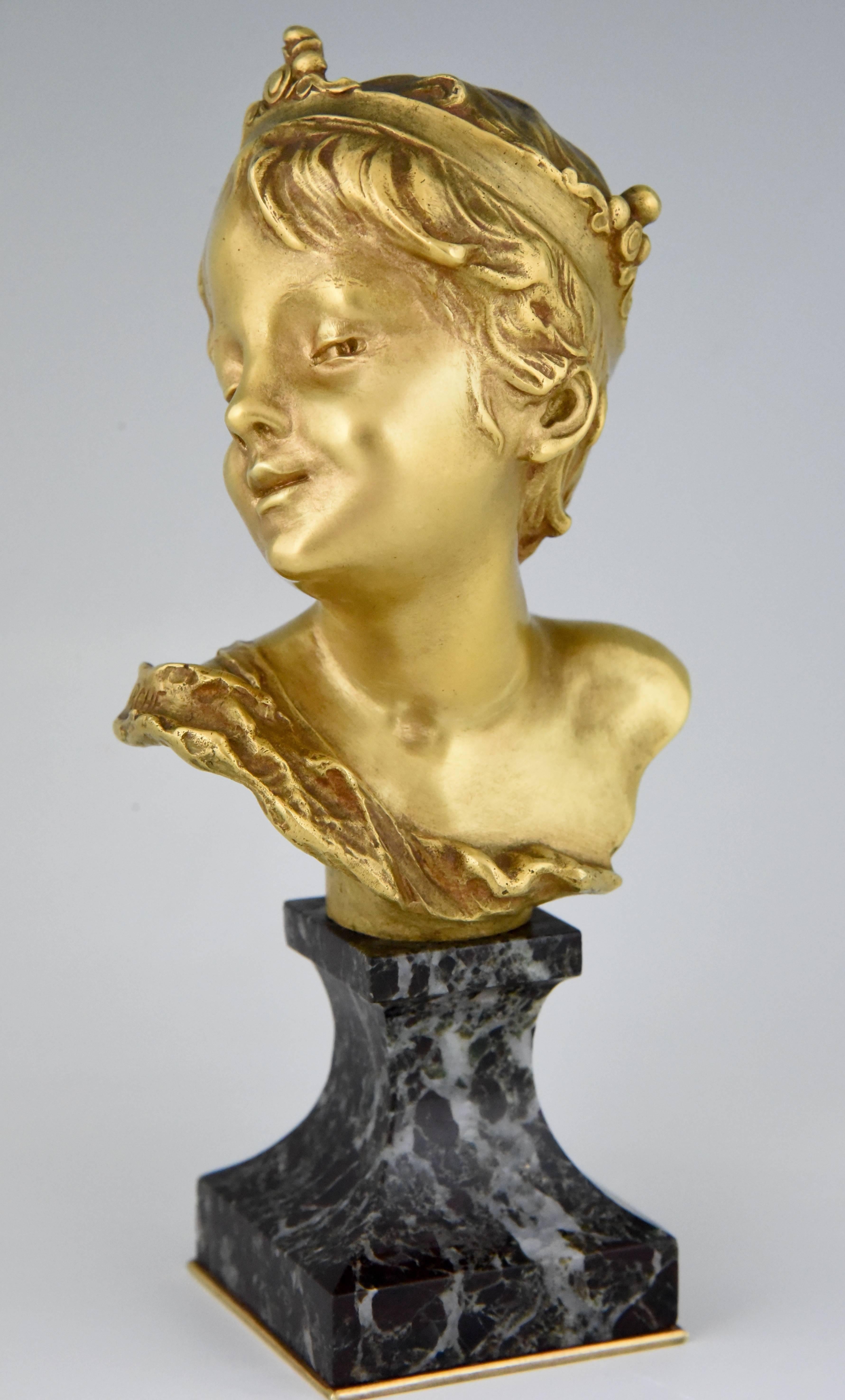 French Art Nouveau bronze bust of a boy Little King François Raoul Larche, France, 1900