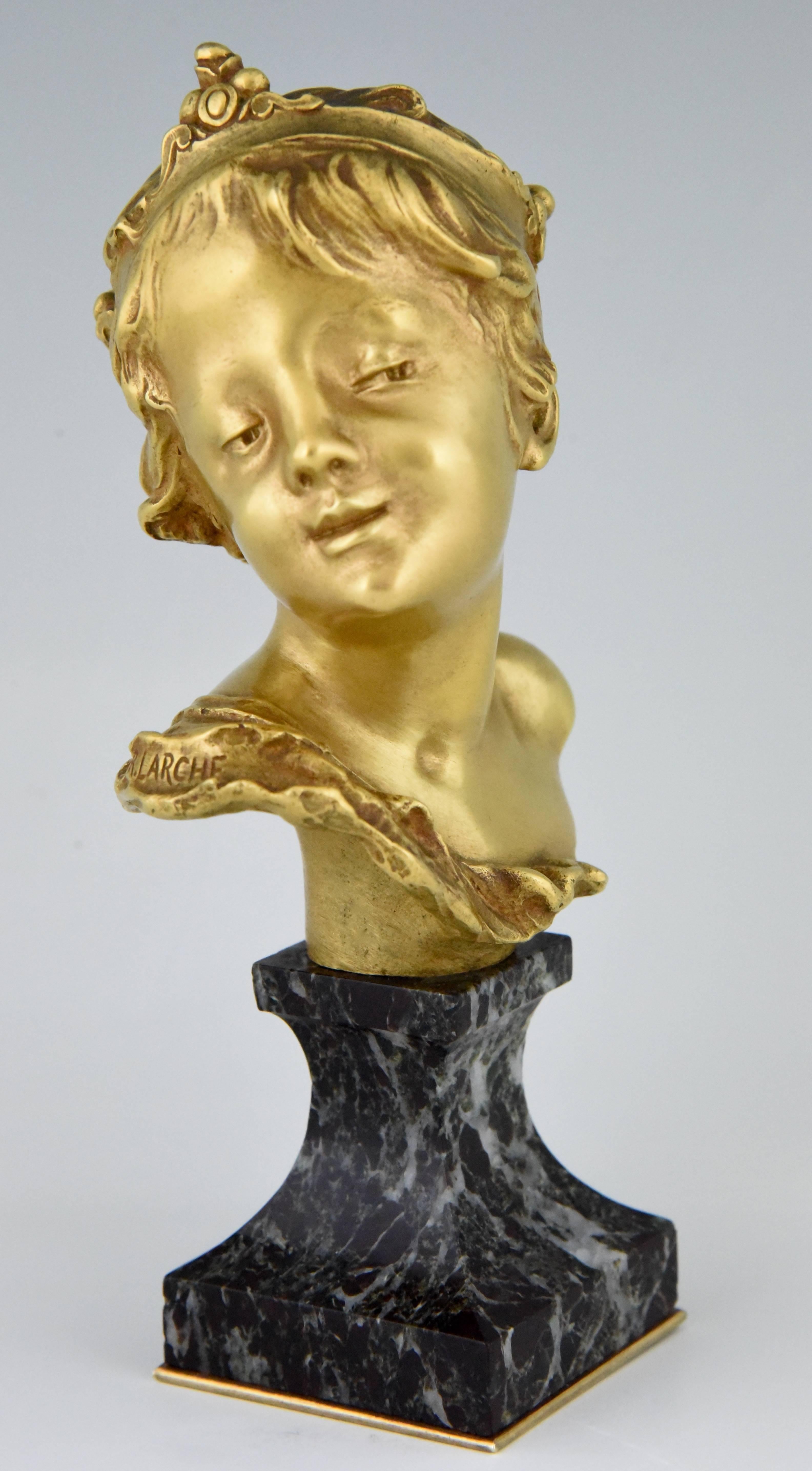 Gilt Art Nouveau bronze bust of a boy Little King François Raoul Larche, France, 1900