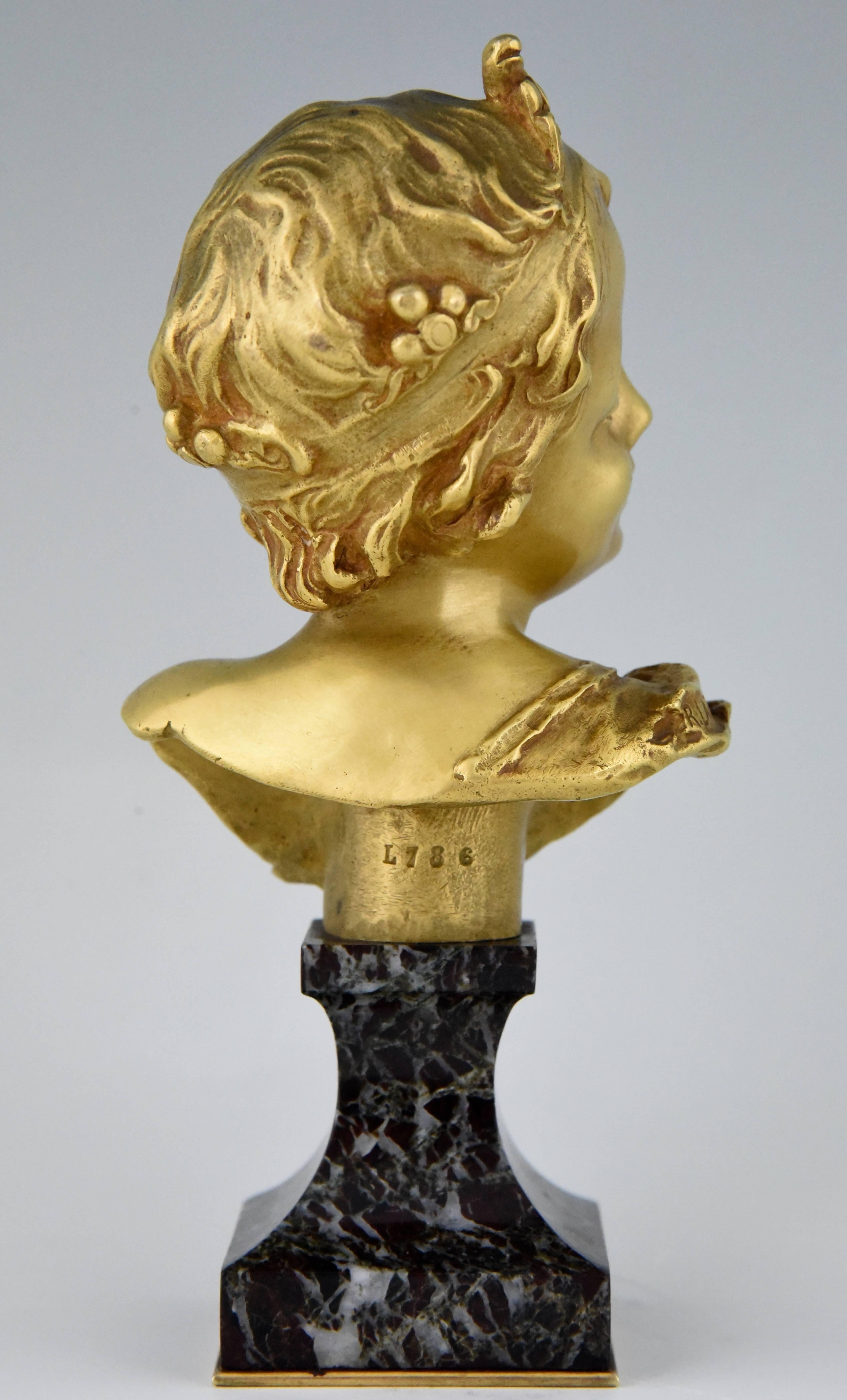 20th Century Art Nouveau bronze bust of a boy Little King François Raoul Larche, France, 1900