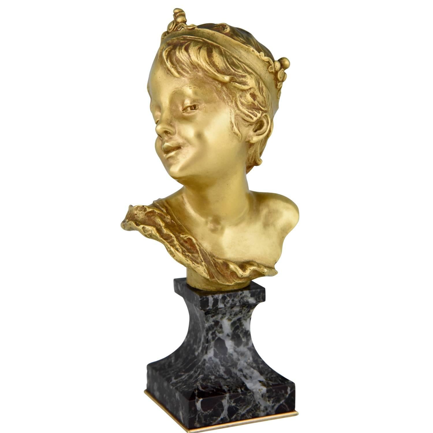 Buste en bronze Art Nouveau d'un garçon Petit Roi François Raoul Larche:: France:: 1900