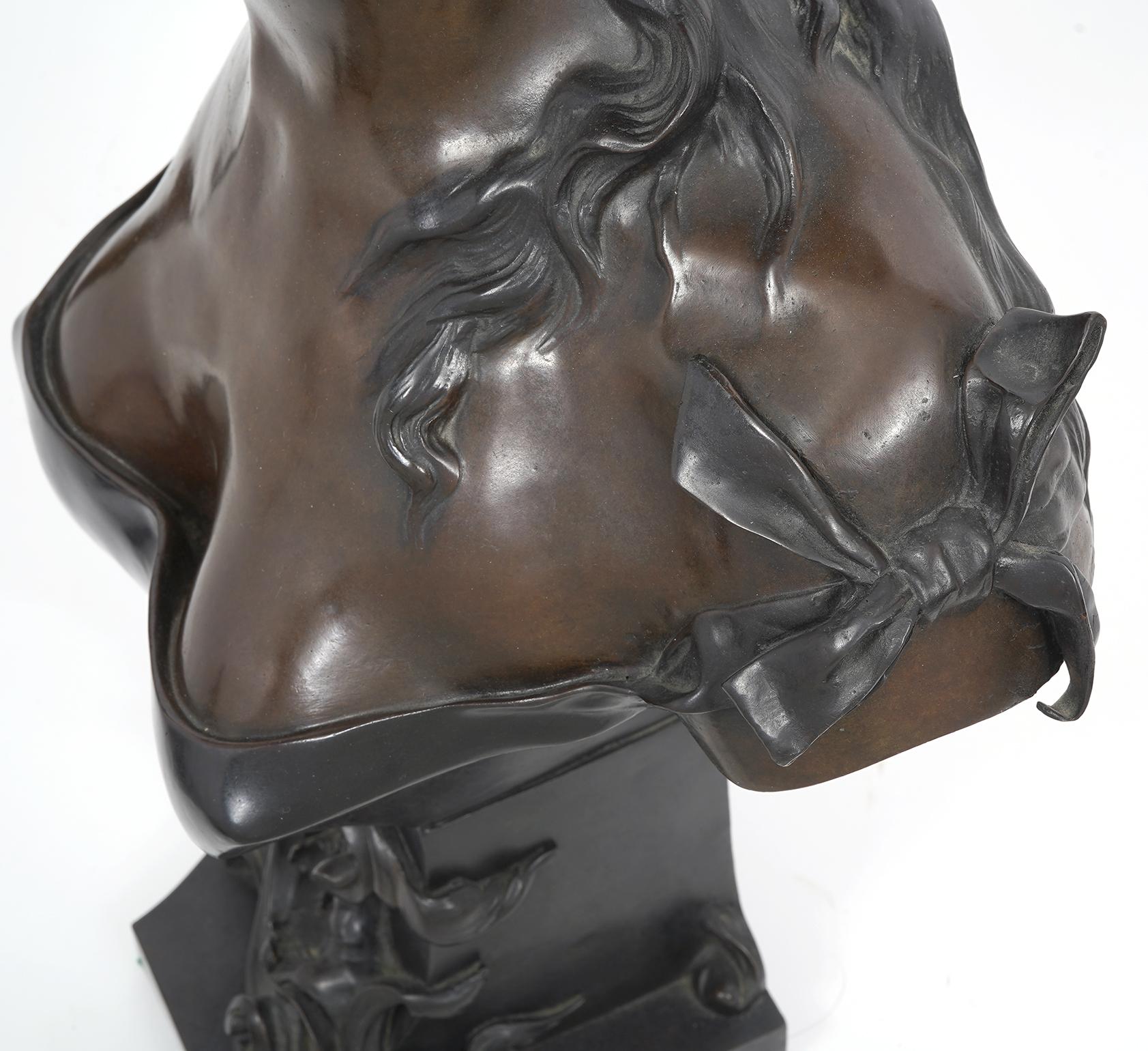 Art Nouveau Bronze Bust of a Girl in Louis XV Era Costume by Alfonse E. Nelson 4