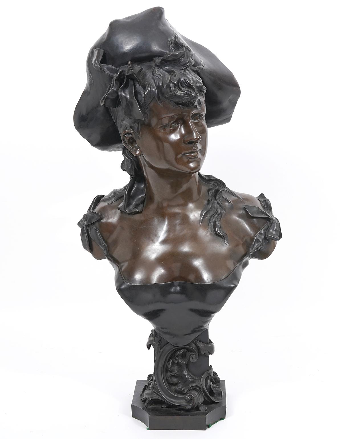 19th Century Art Nouveau Bronze Bust of a Girl in Louis XV Era Costume by Alfonse E. Nelson