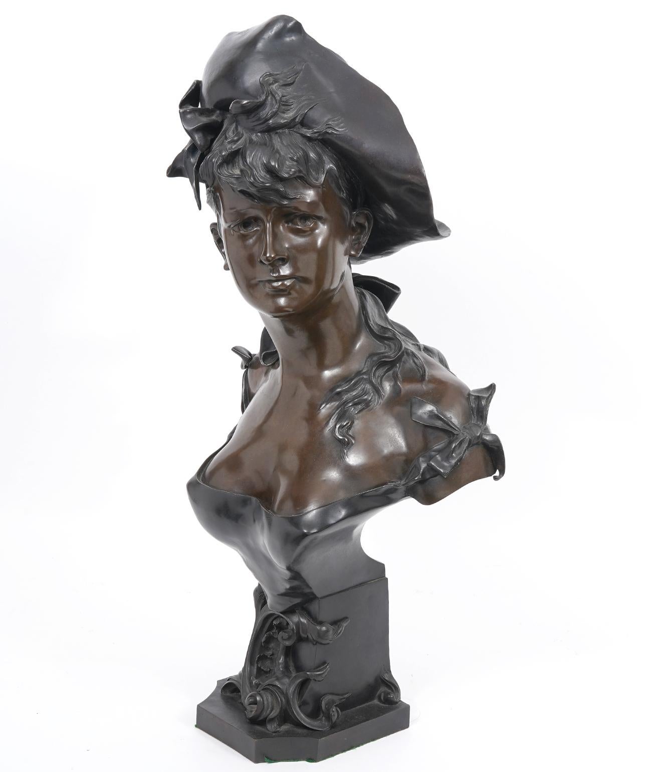 Art Nouveau Bronze Bust of a Girl in Louis XV Era Costume by Alfonse E. Nelson 1