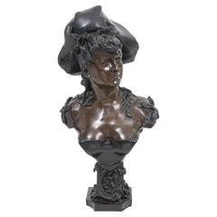 Art Nouveau Bronze Bust of a Girl in Louis XV Era Costume by Alfonse E. Nelson