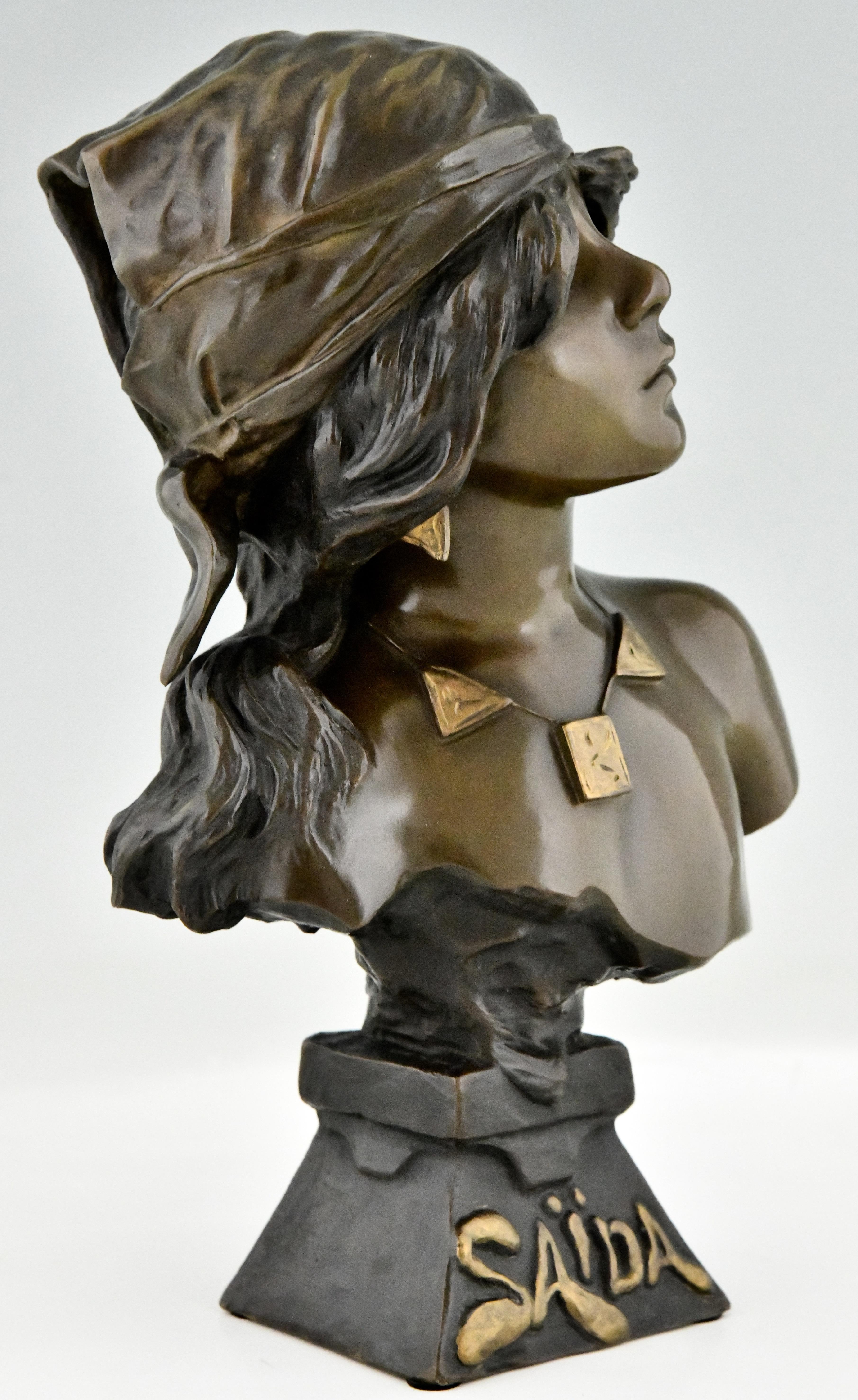 French Art Nouveau bronze bust of a girl Saïda by Emmanuel Villanis 1890