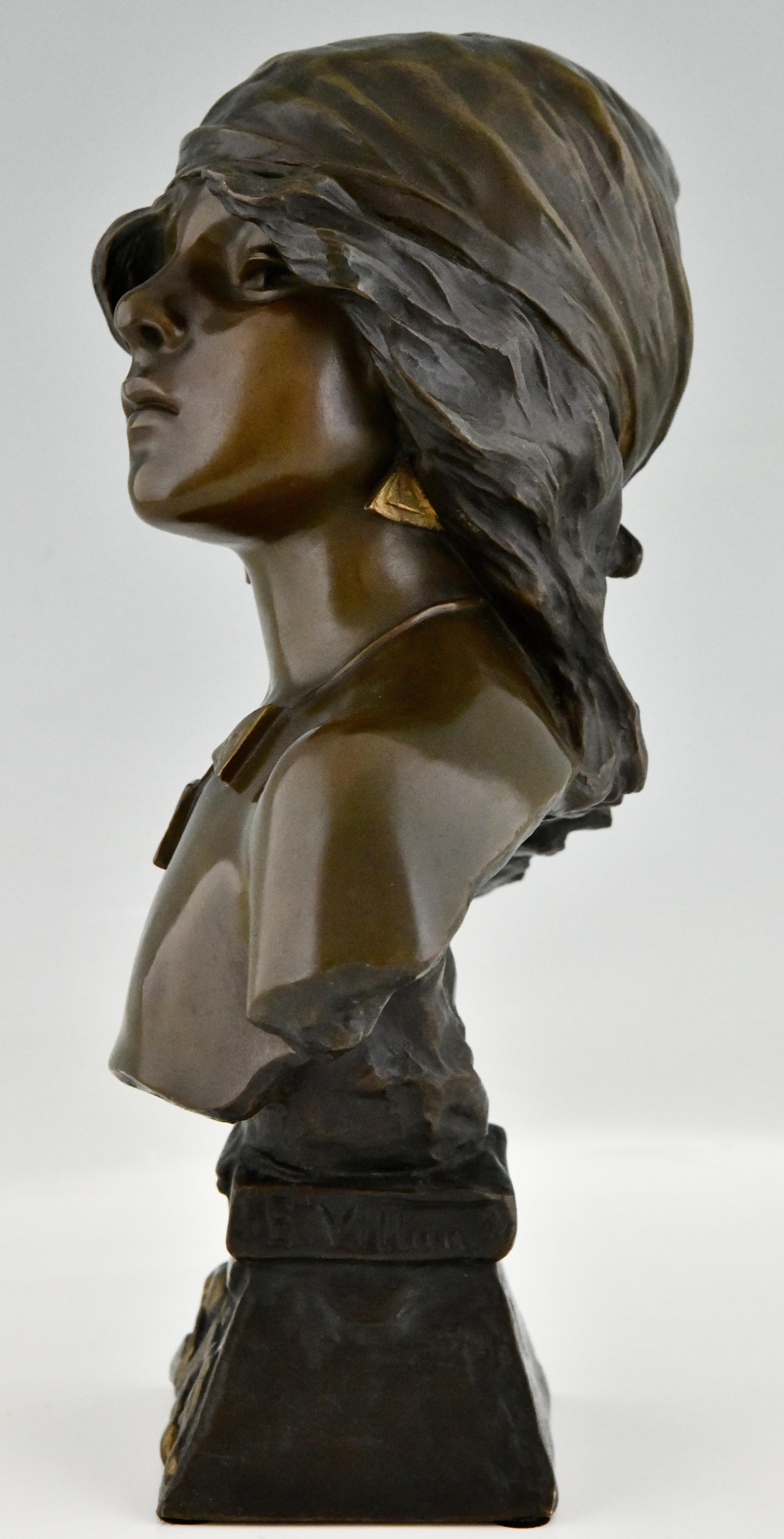 Late 19th Century Art Nouveau bronze bust of a girl Saïda by Emmanuel Villanis 1890