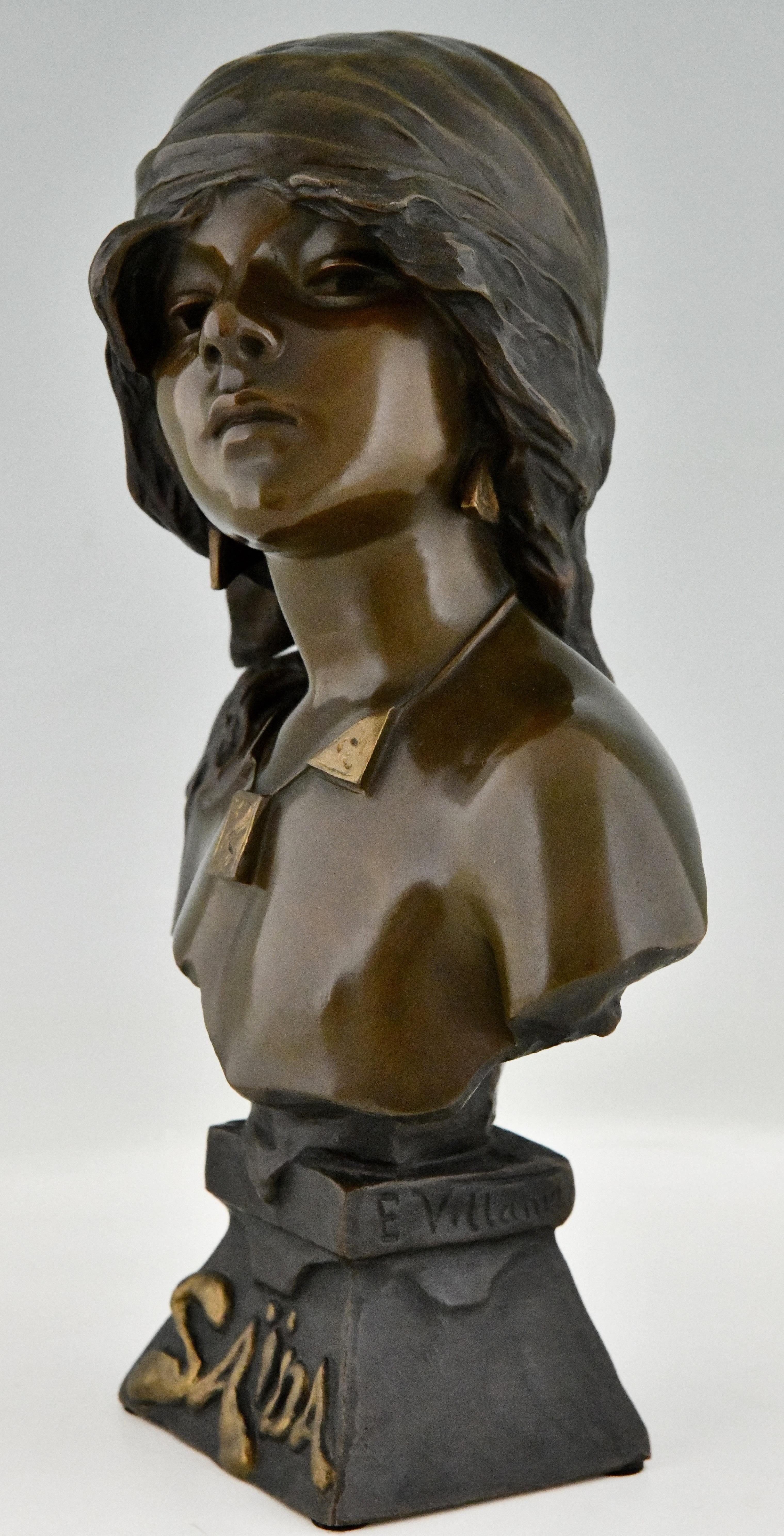 Bronze Art Nouveau bronze bust of a girl Saïda by Emmanuel Villanis 1890