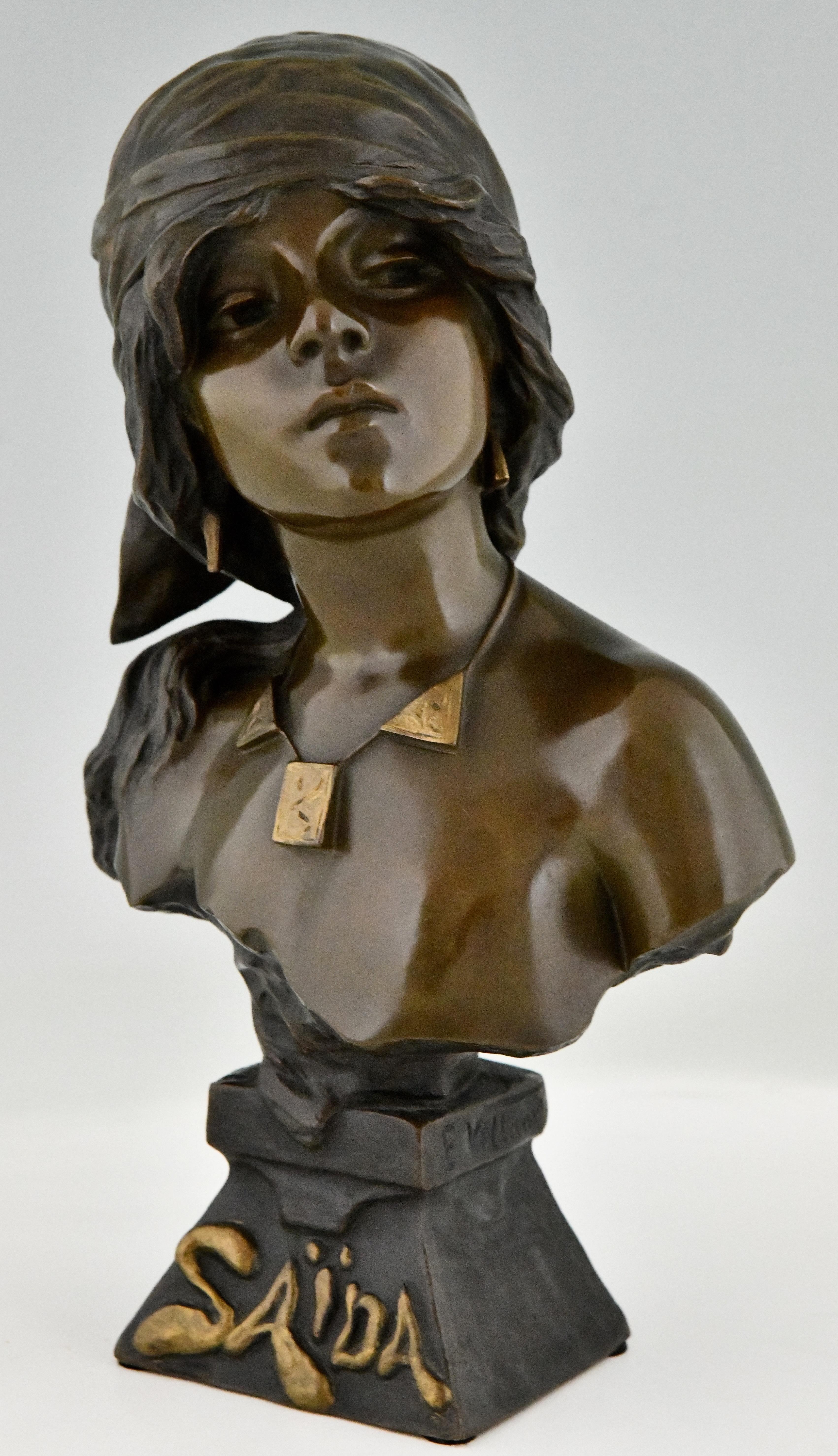 Art Nouveau bronze bust of a girl Saïda by Emmanuel Villanis 1890 1