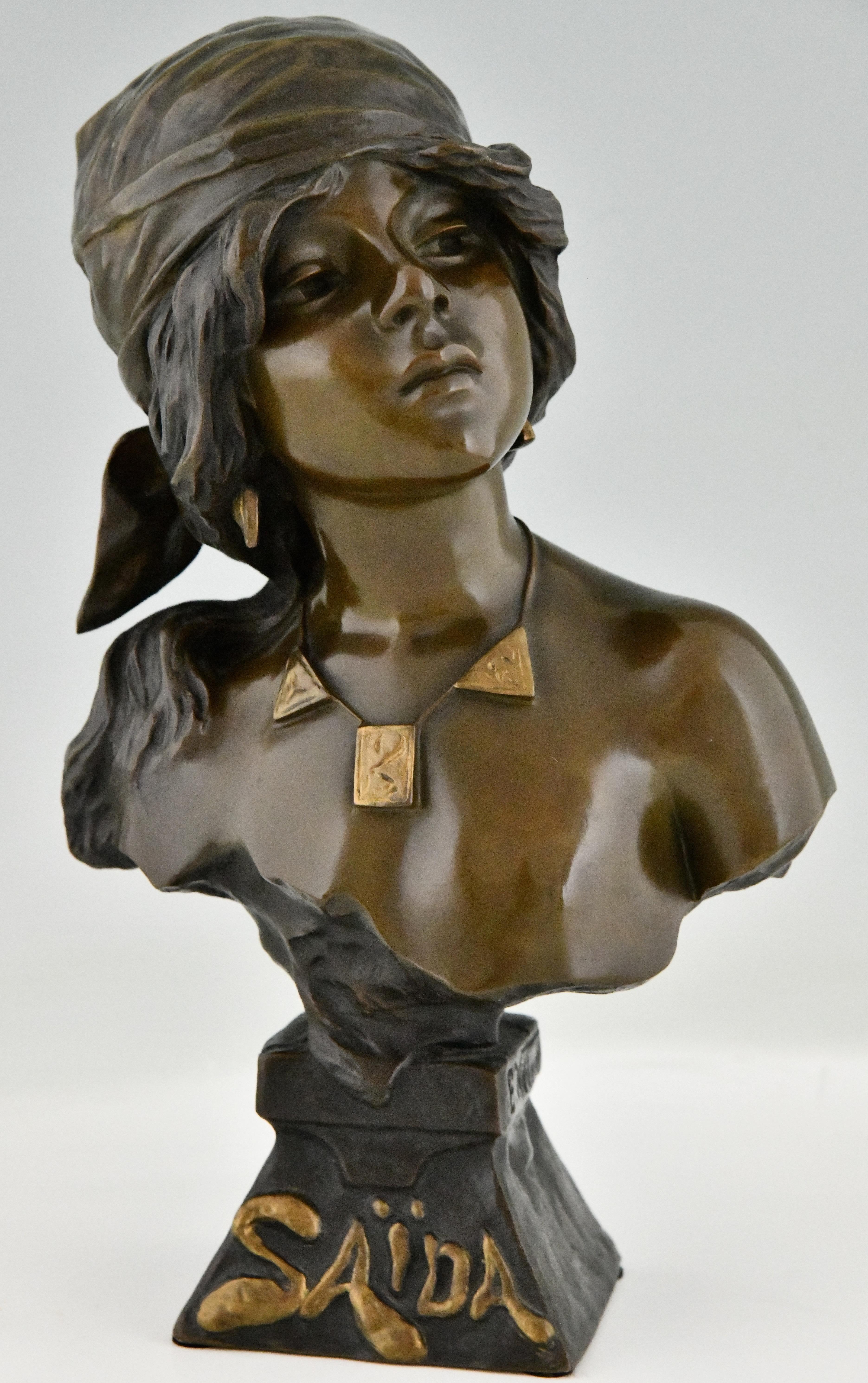 Art Nouveau bronze bust of a girl Saïda by Emmanuel Villanis 1890 2