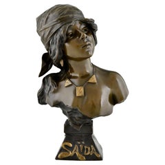 Art Nouveau bronze bust of a girl Saïda by Emmanuel Villanis 1890