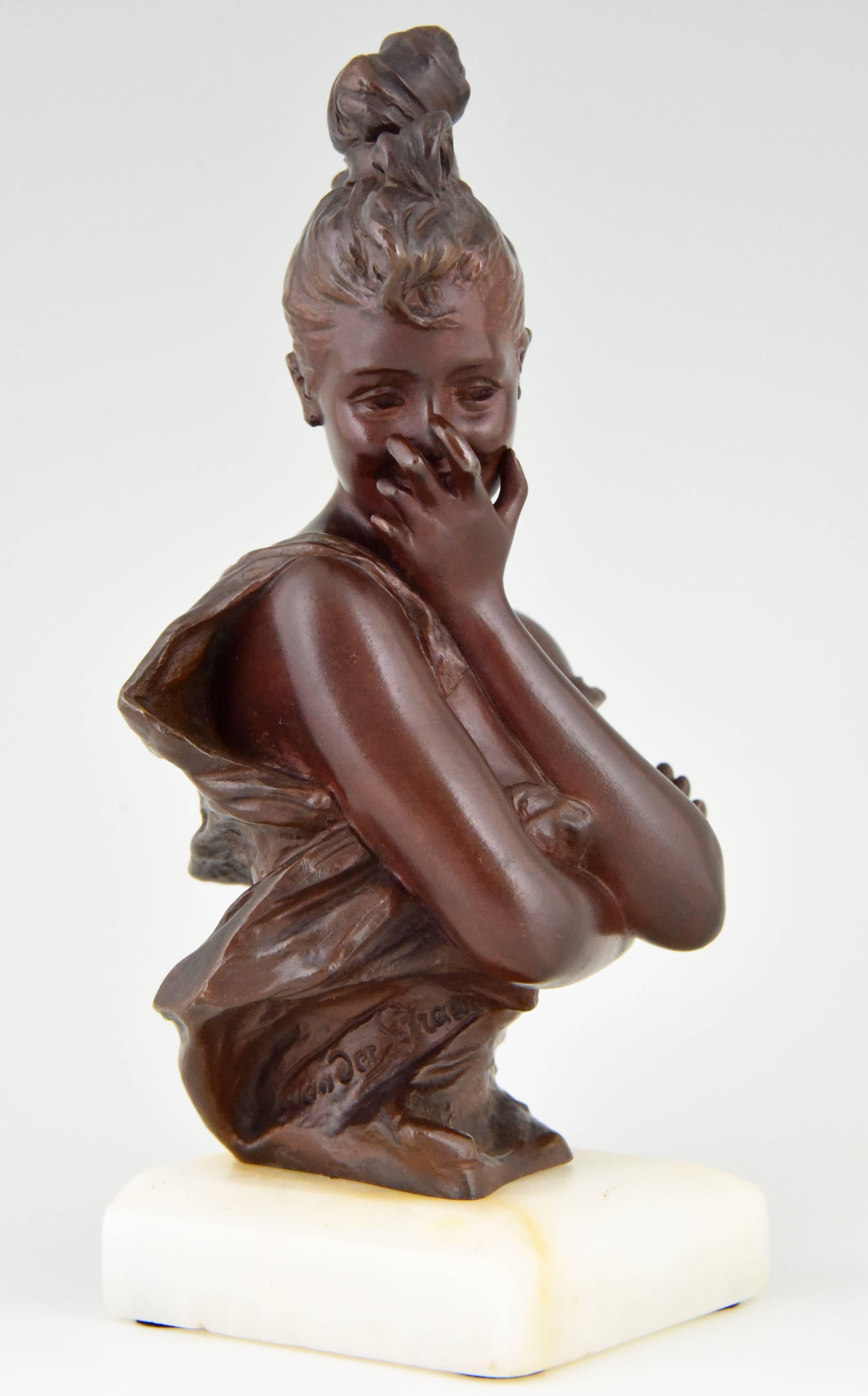 Art Nouveau Bronze Bust of a Shy Lady by Georges van der Straeten, France, 1900 1