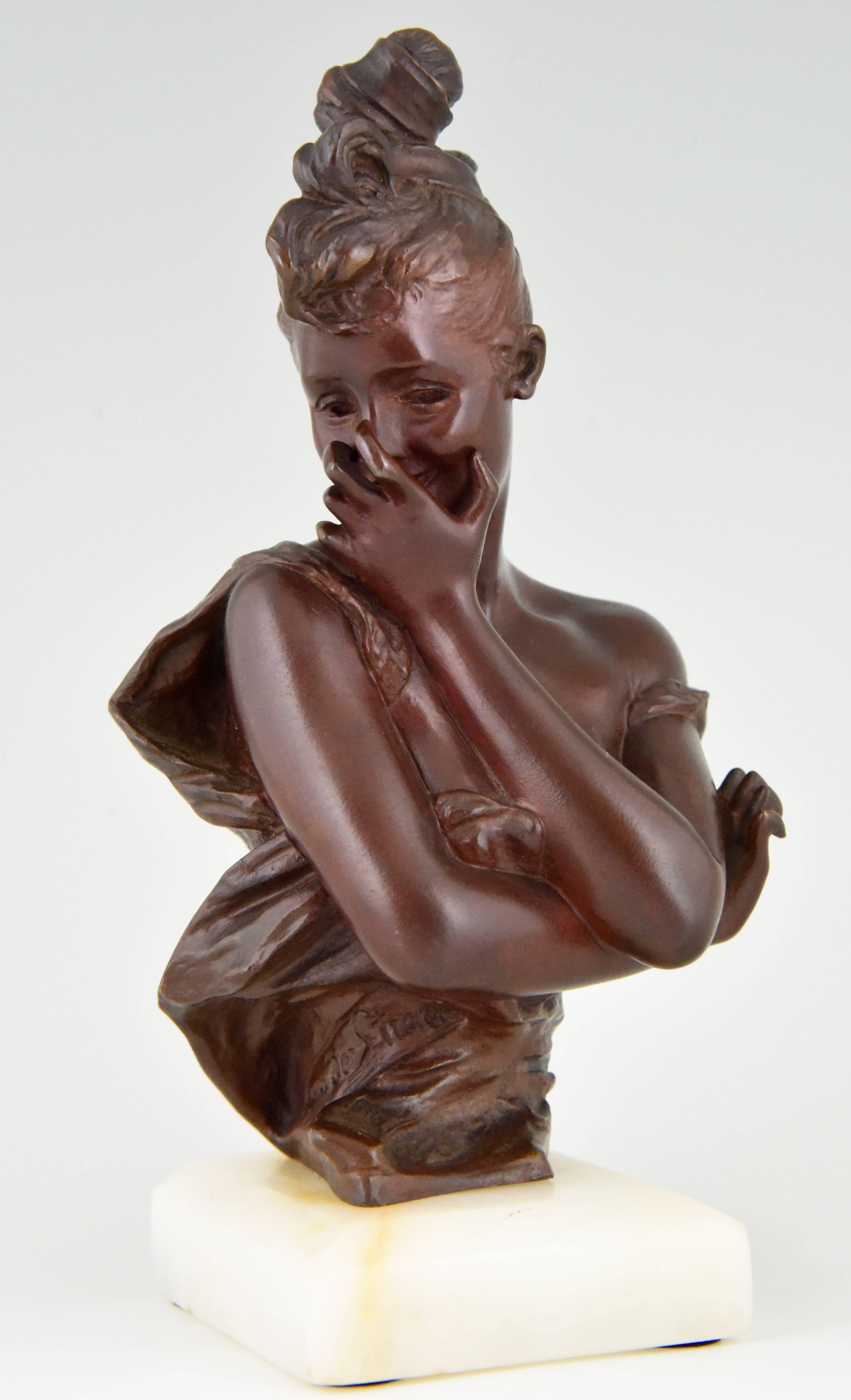 Art Nouveau Bronze Bust of a Shy Lady by Georges van der Straeten, France, 1900 2