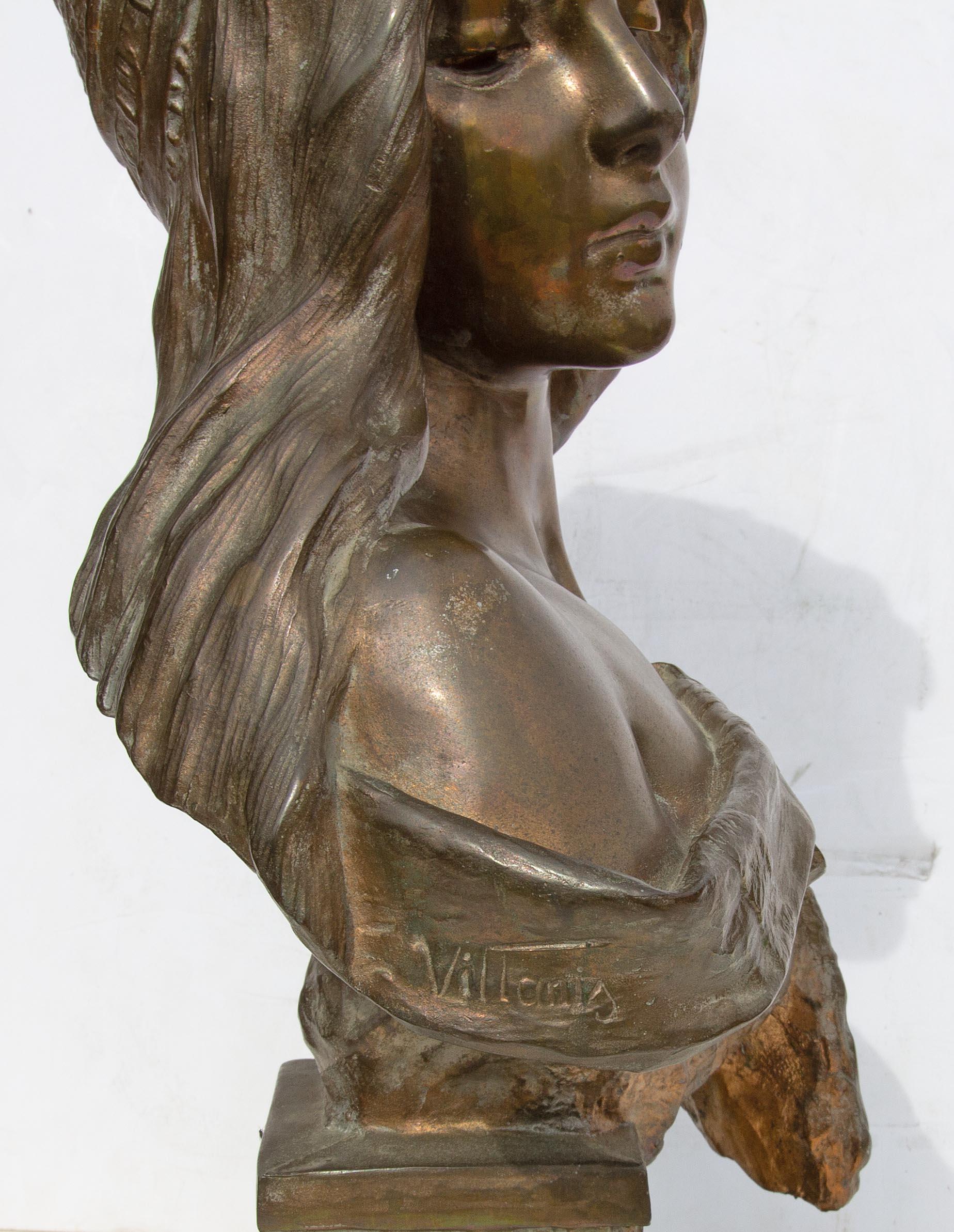 19th Century Art Nouveau Bronze Bust of a Woman by Emmanuel Villanis