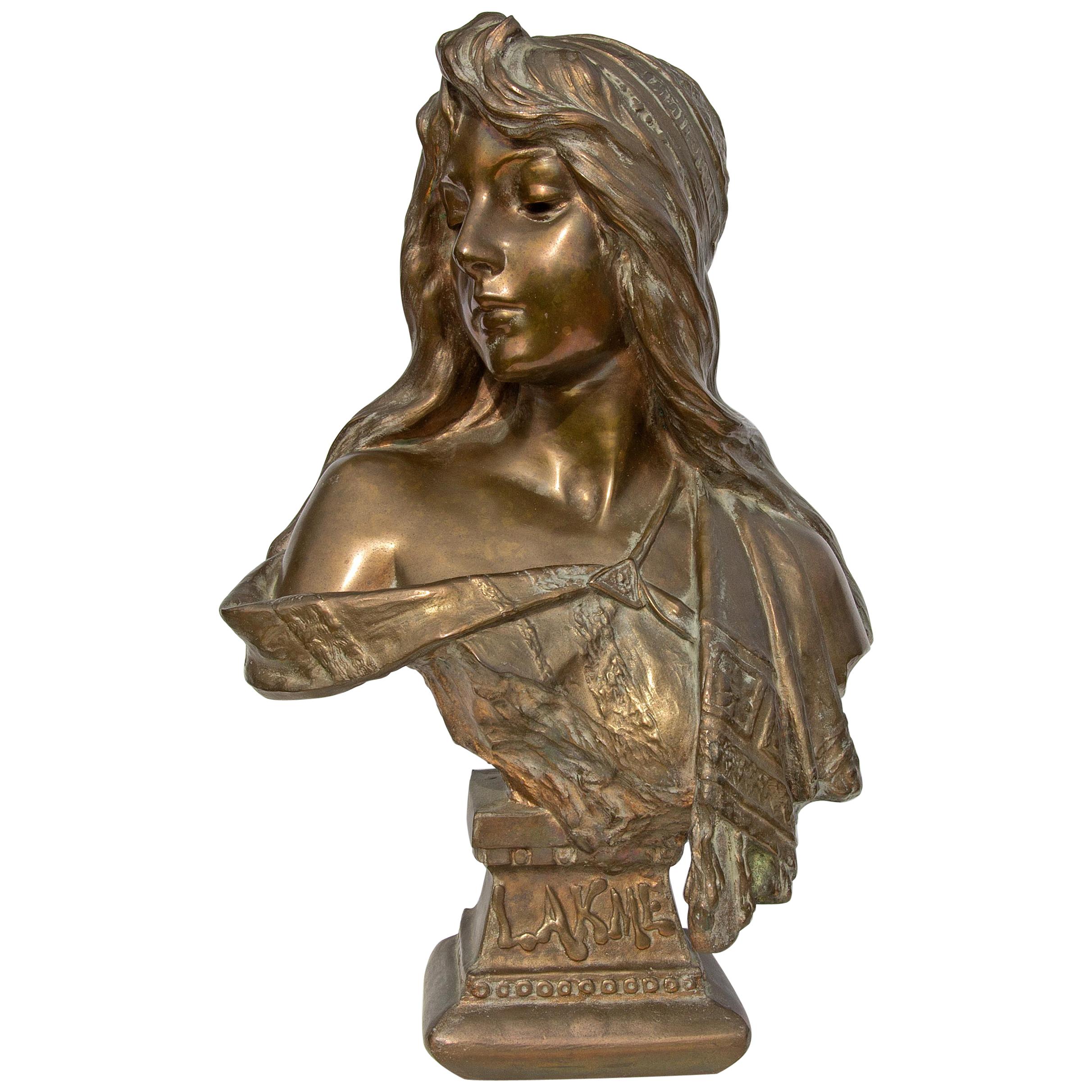 Art Nouveau Bronze Bust of a Woman by Emmanuel Villanis
