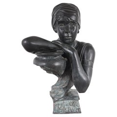 Art Nouveau Bronze Bust Rebecca Au Puits Villanis Statue Casting