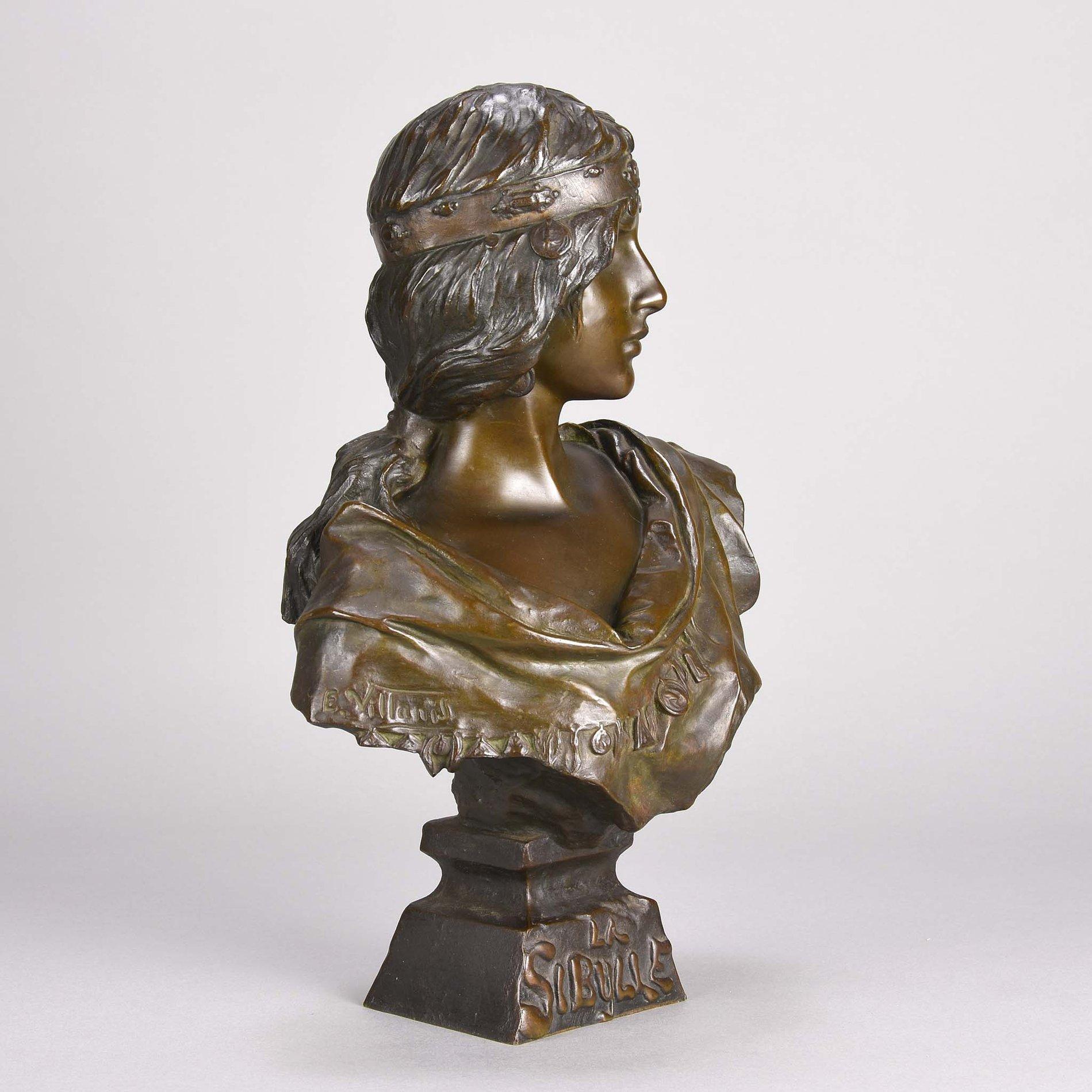 Art nouveau Buste en bronze Art Nouveau Sibylle d'Emmanuel Villanis